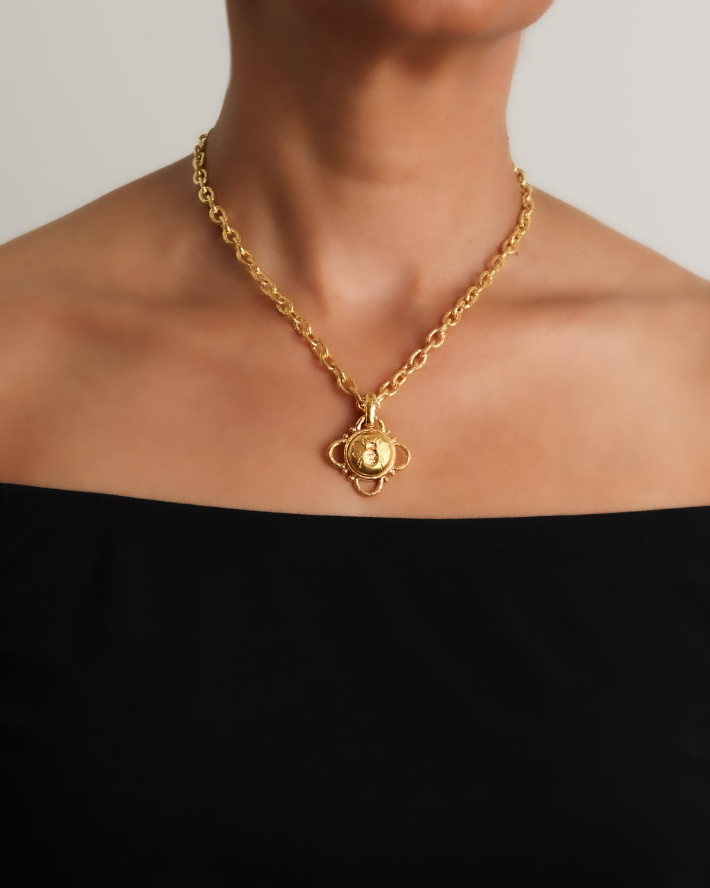 Gold 'Fat Bee' with Wire Arches Pendant