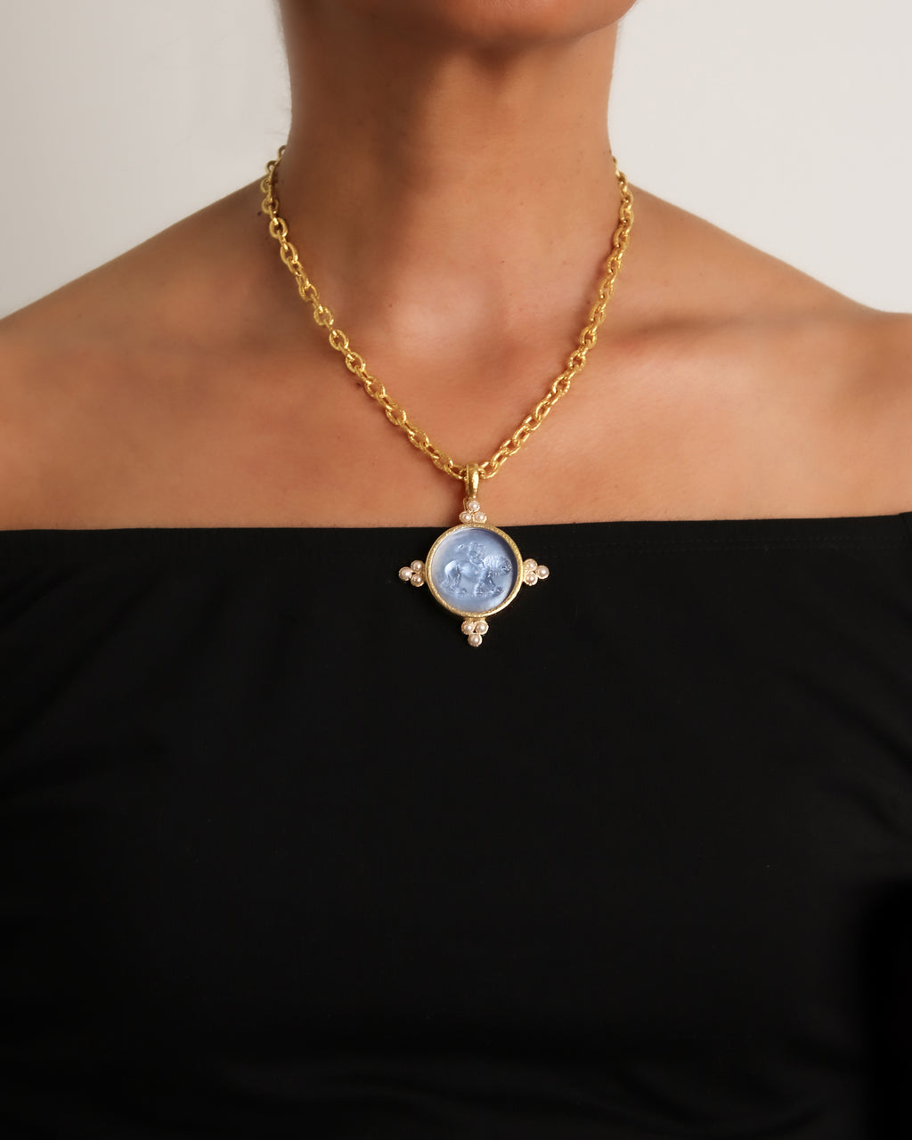 Cerulean 'Cupid Riding Lion' Pendant