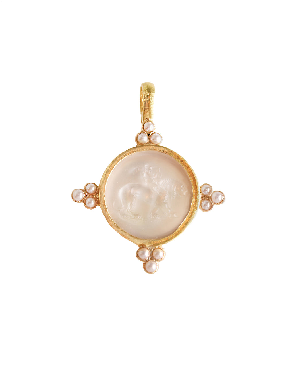 Crystal 'Cupid Riding Lion' with Pearl Pendant