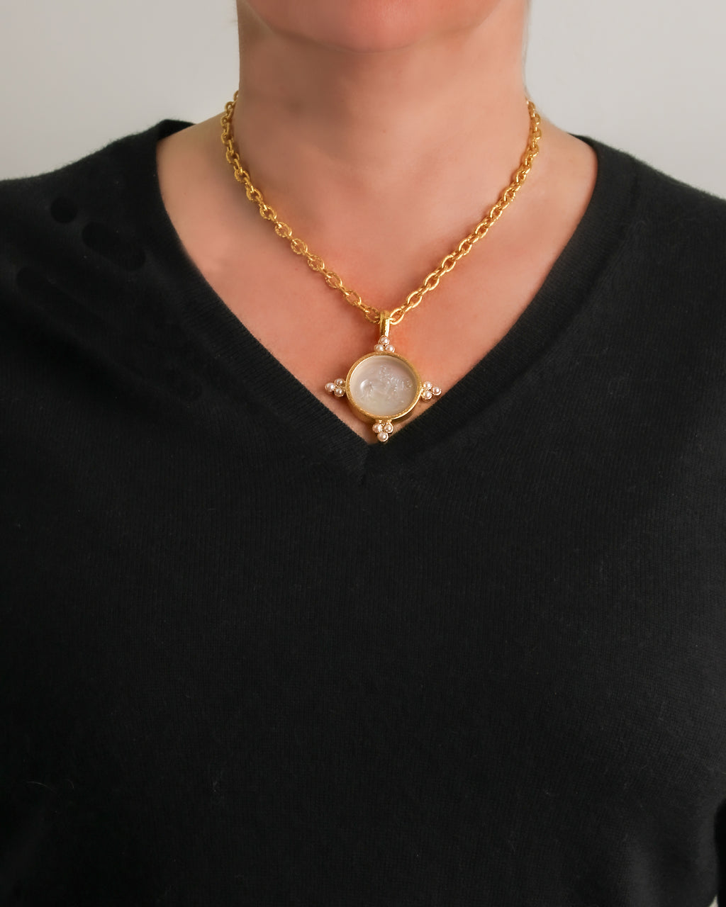 Crystal 'Cupid Riding Lion' with Pearl Pendant