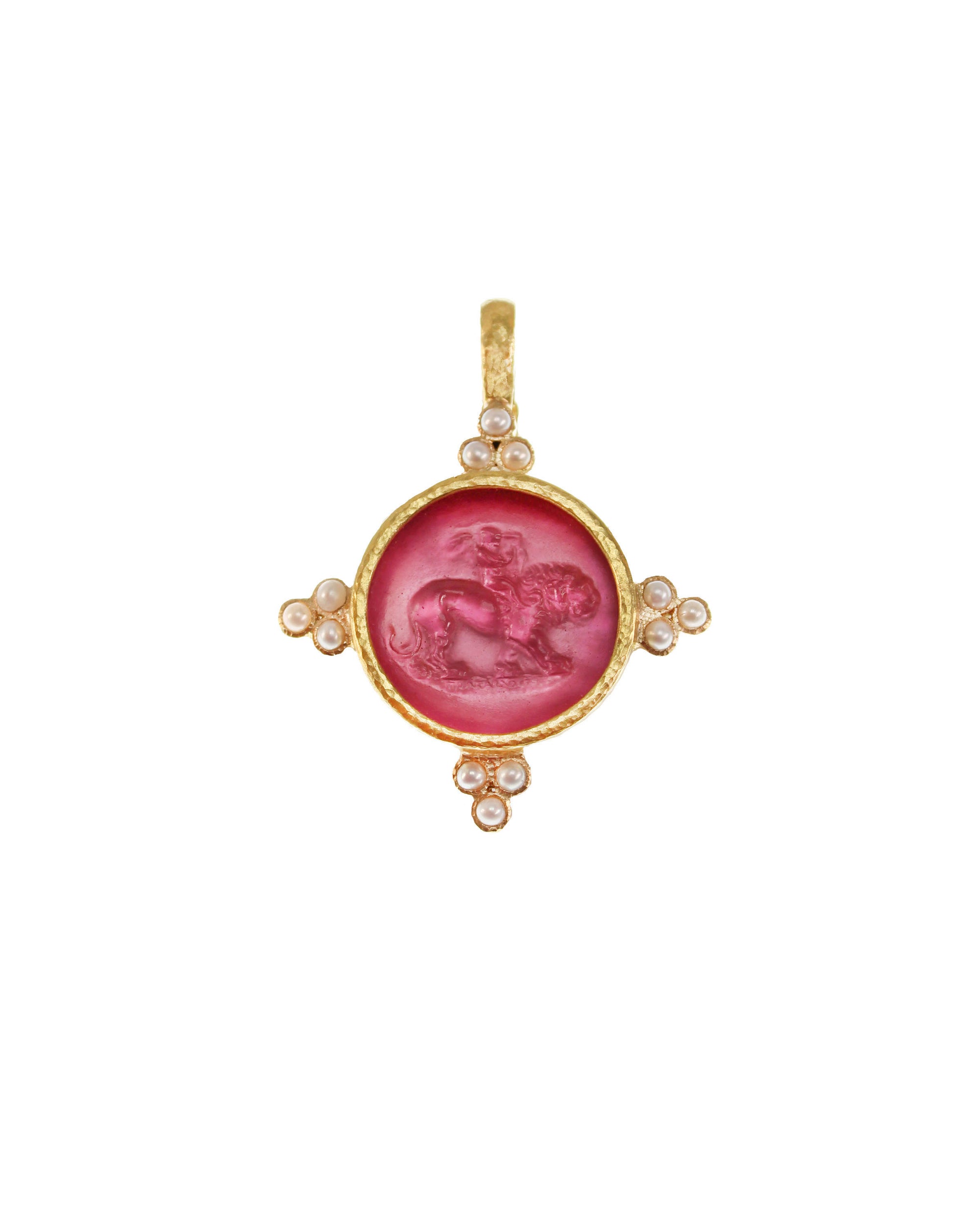 Pink Venetian Glass 'Cupid Riding Lion' Pendant