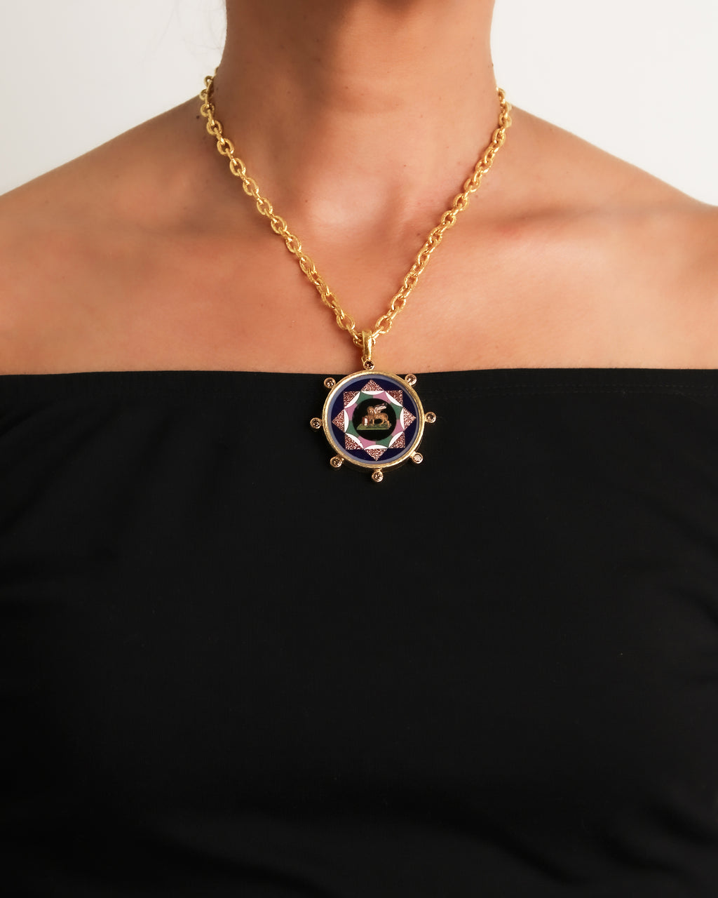 Antique Micromosaic and Cognac Diamond Pendant