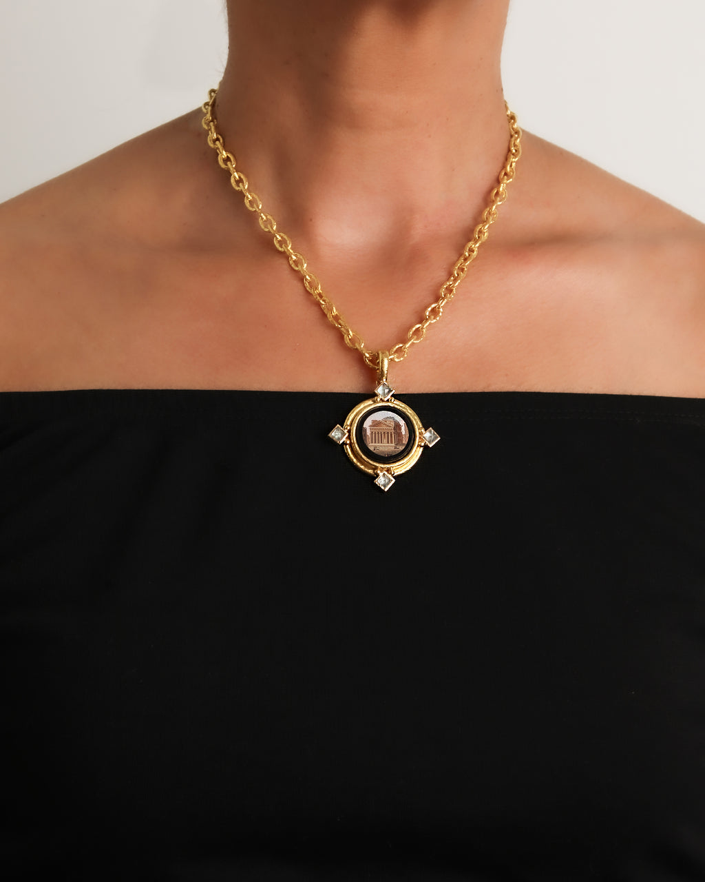 Antique Micromosaic and Aquamarine Pendant