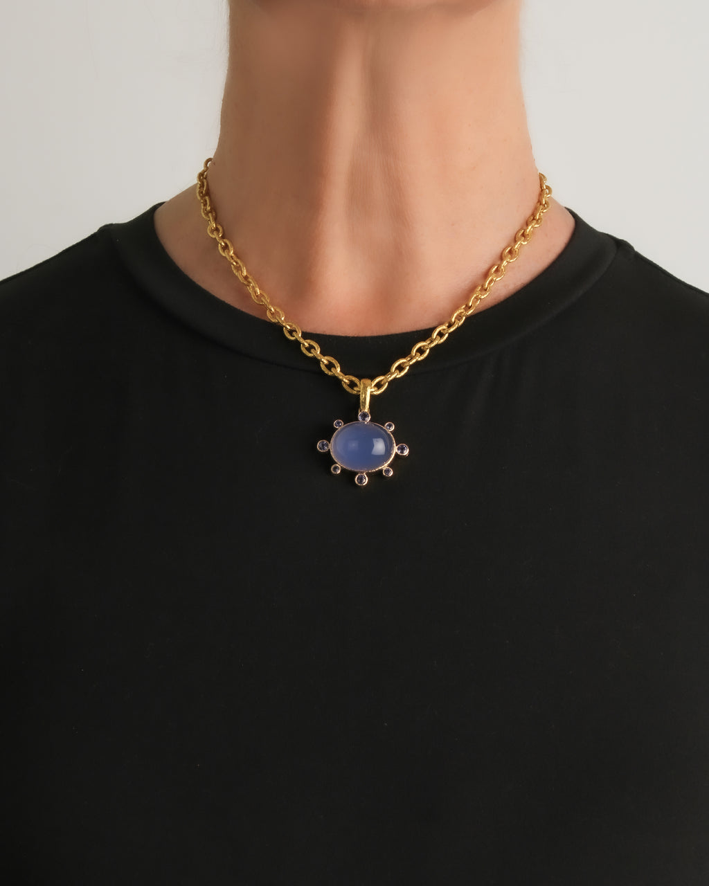 Blue Chalcedony and Blue Sapphire Pendant