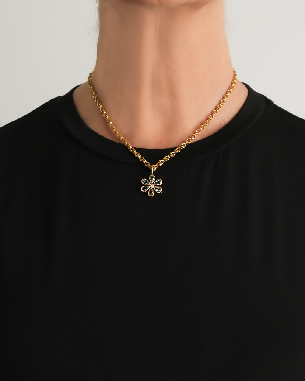 Aquamarine Flower with Diamond Pendant