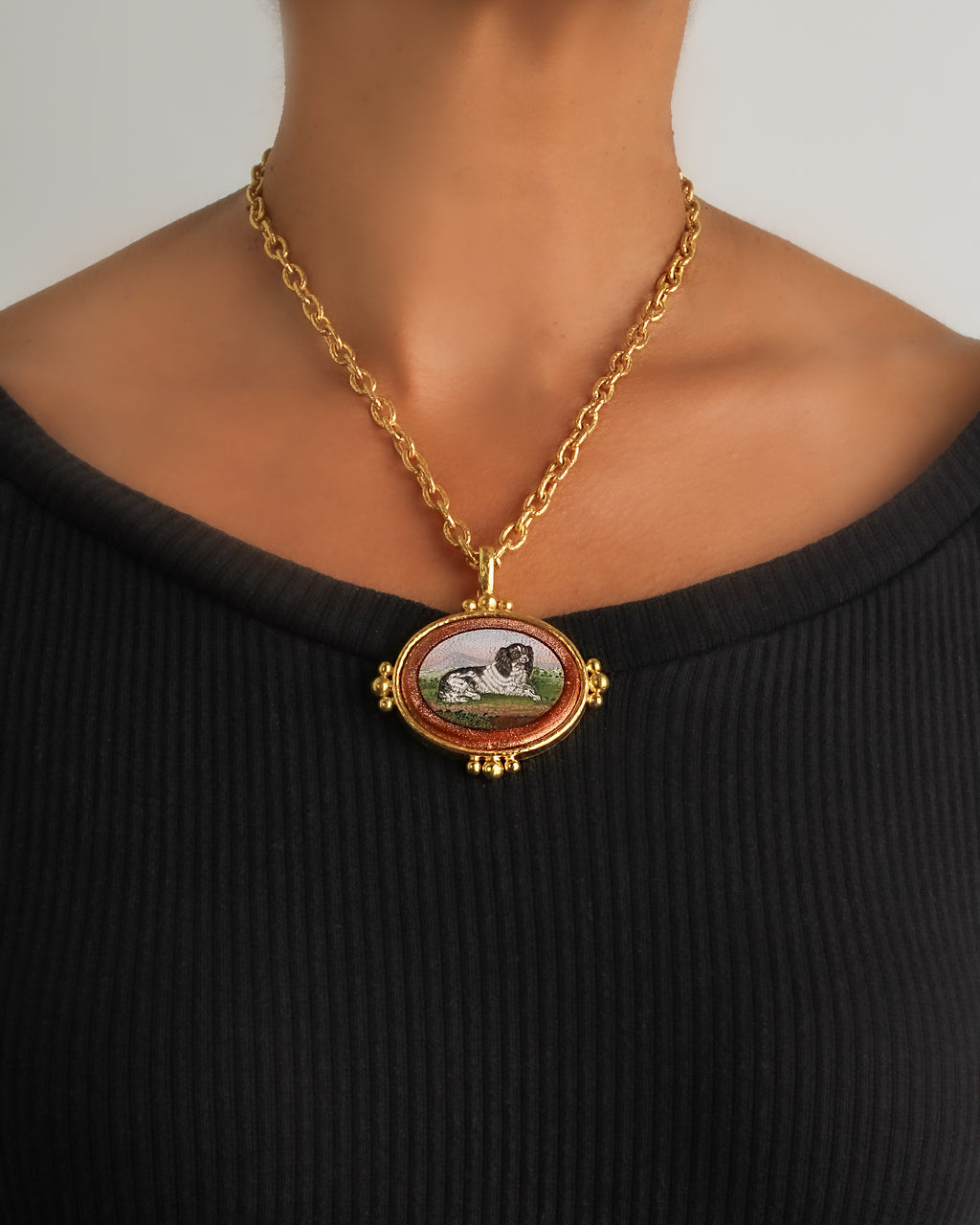 19th Century ''Spaniel' Micromosaic Pendant