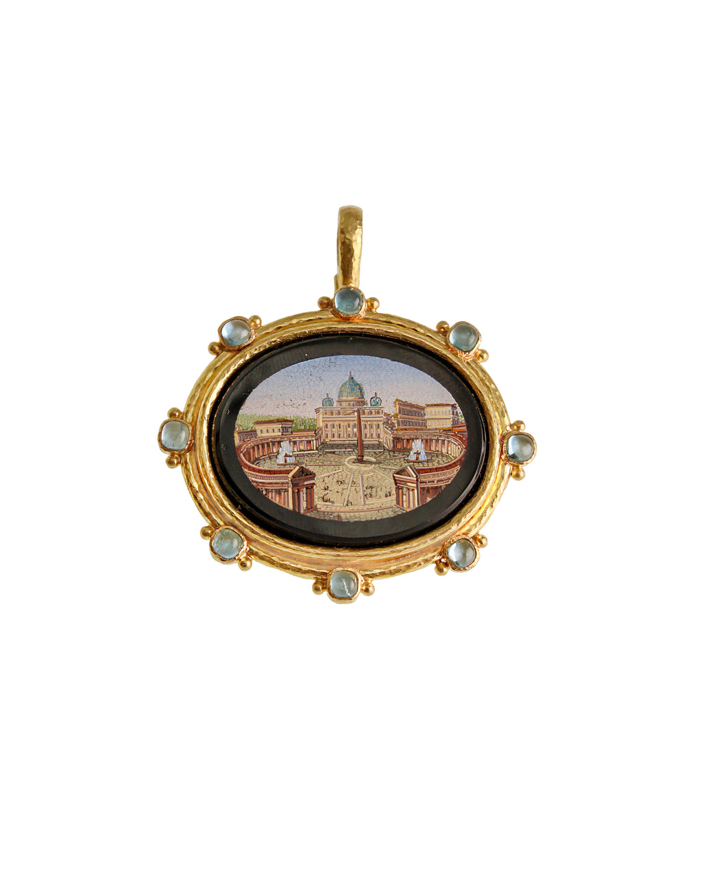 19th c. Micromosaic Pendant with Aquamarine
