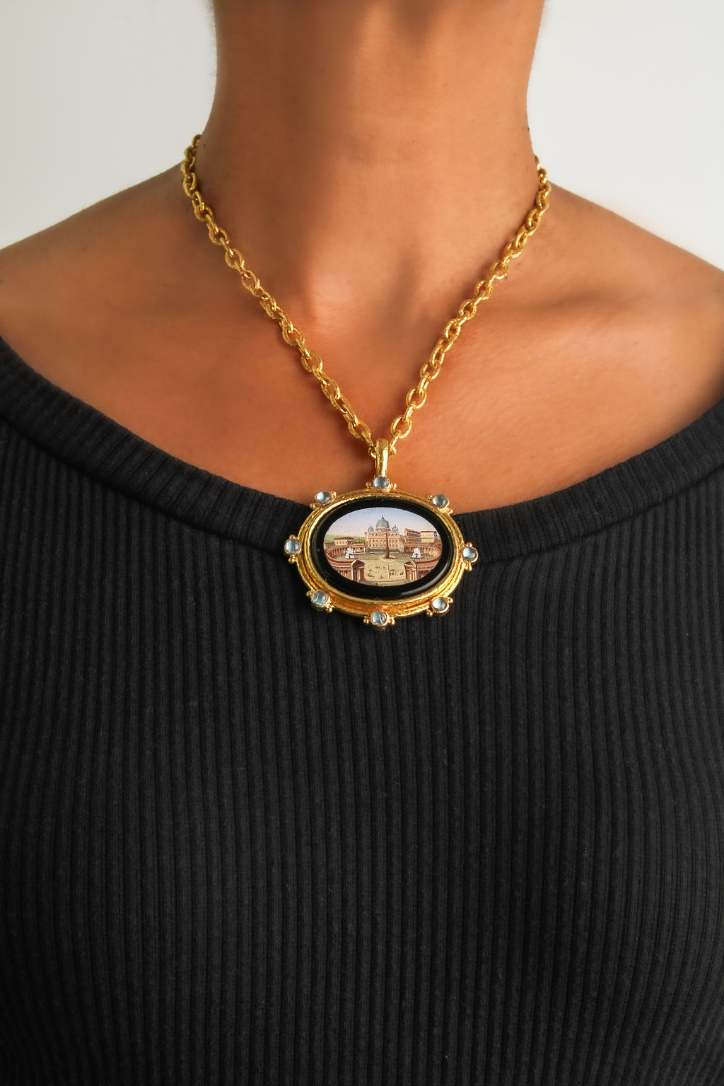 19th c. Micromosaic Pendant with Aquamarine