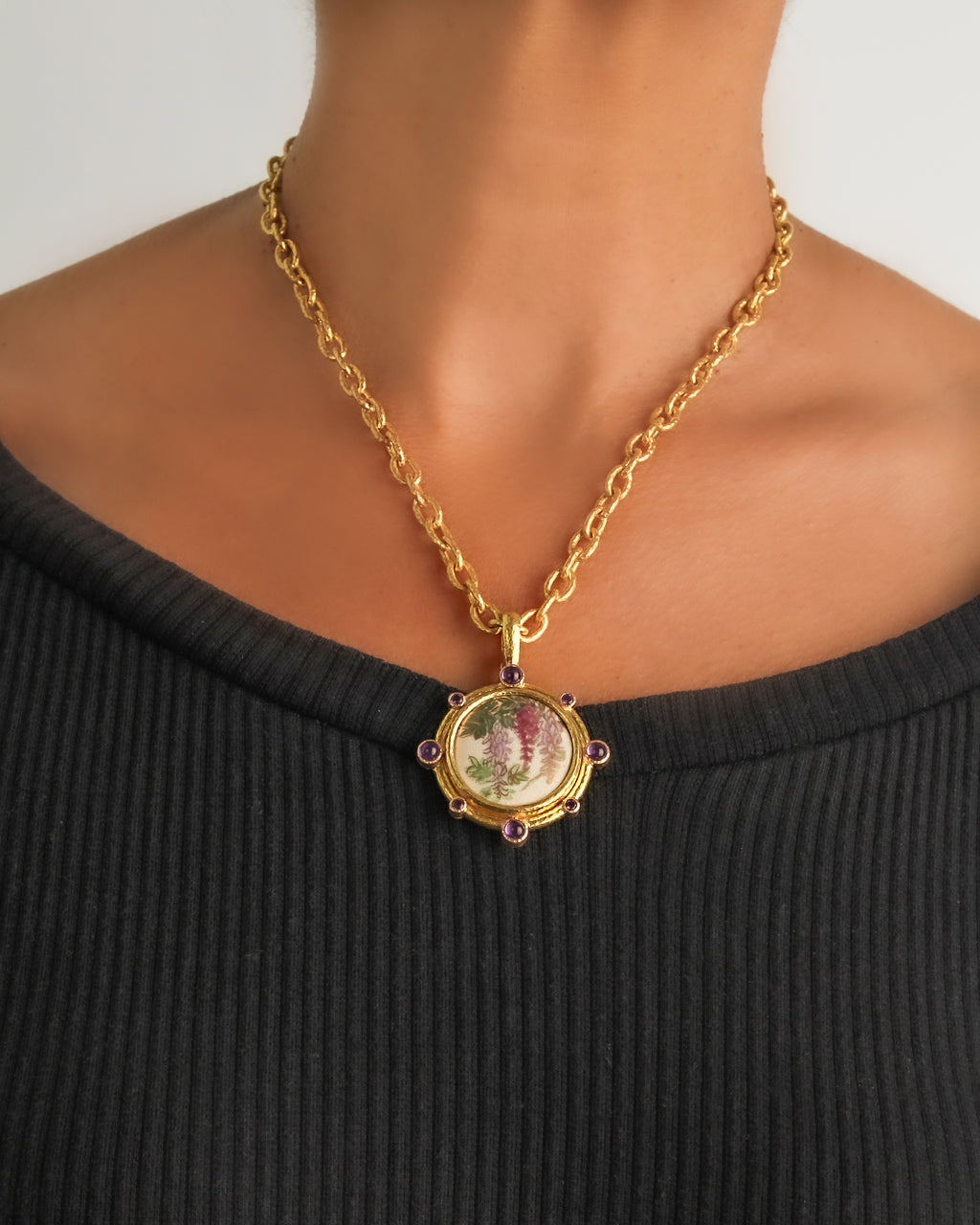 Antique Satsuma Porcelain 'Wisteria' Pendant