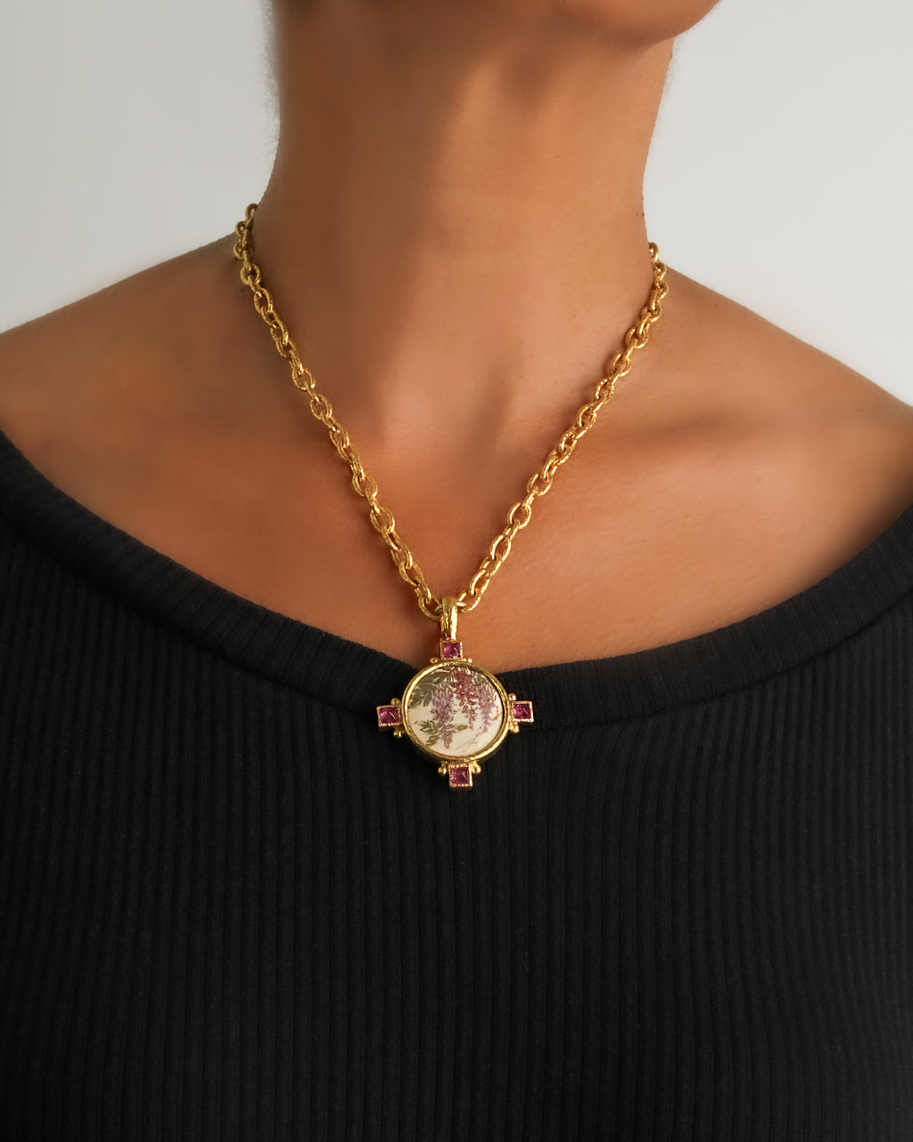 Antique Satsuma Porcelain 'Wisteria' Pendant