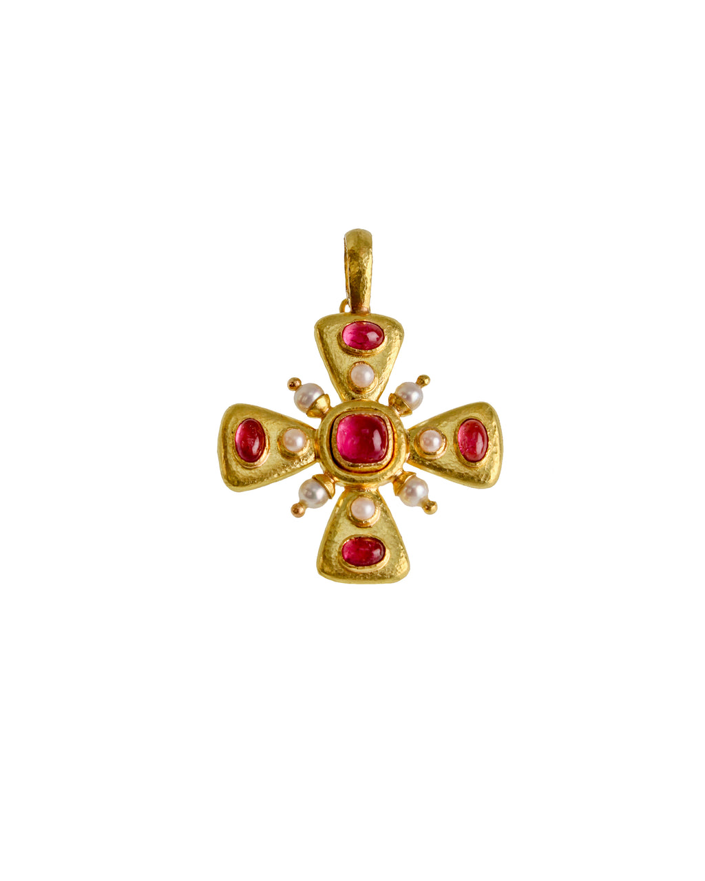 Pink Tourmaline Maltese Cross with Pearls Pendant