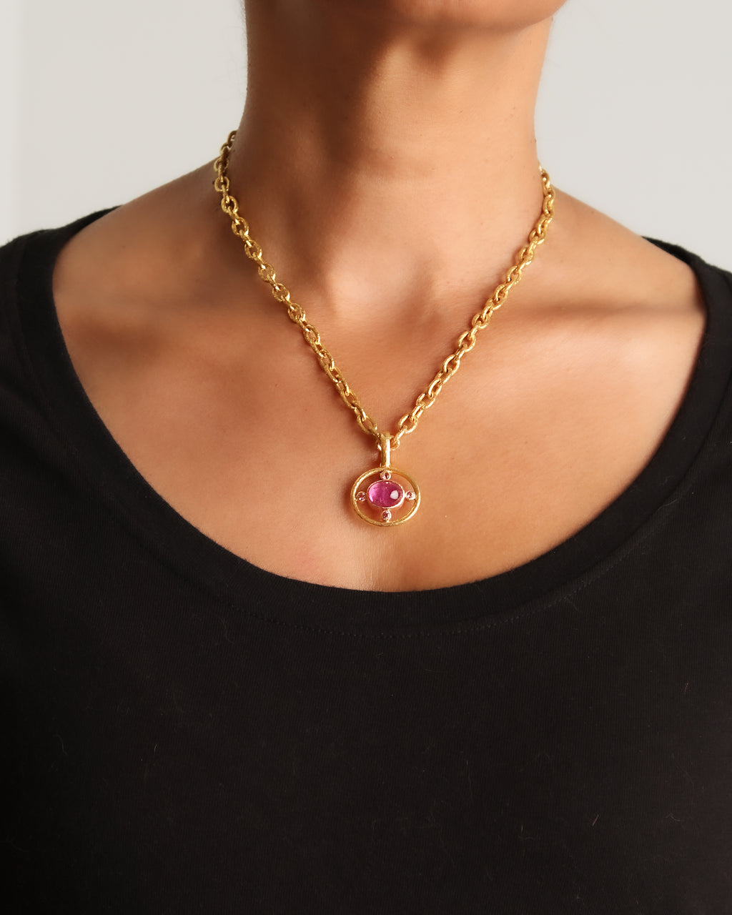 Pink Tourmaline in Open Tube Pendant