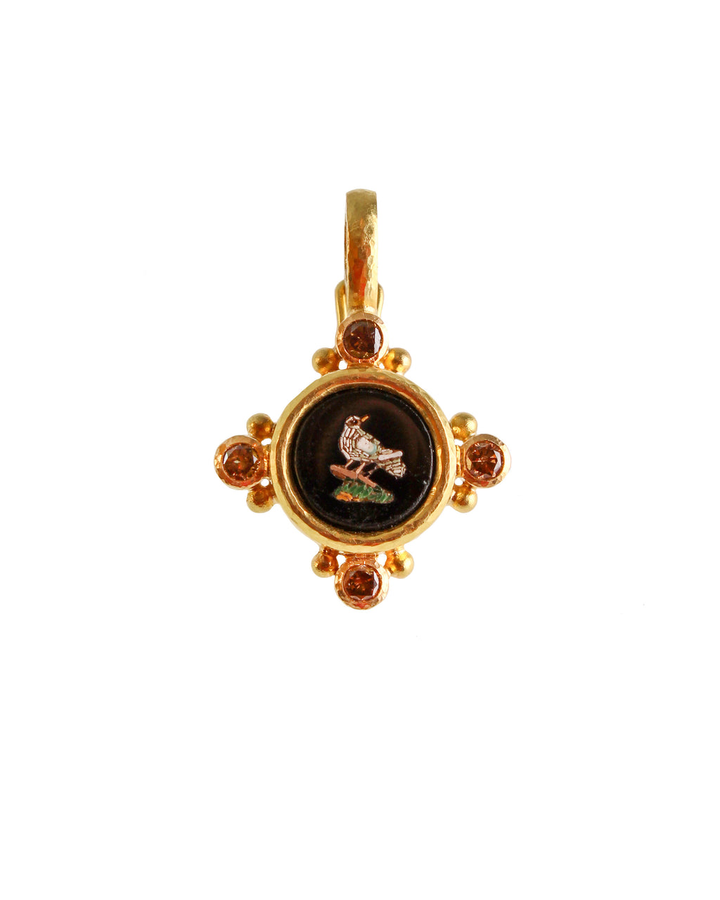 Antique Micromosaic and Cognac Diamond Pendant