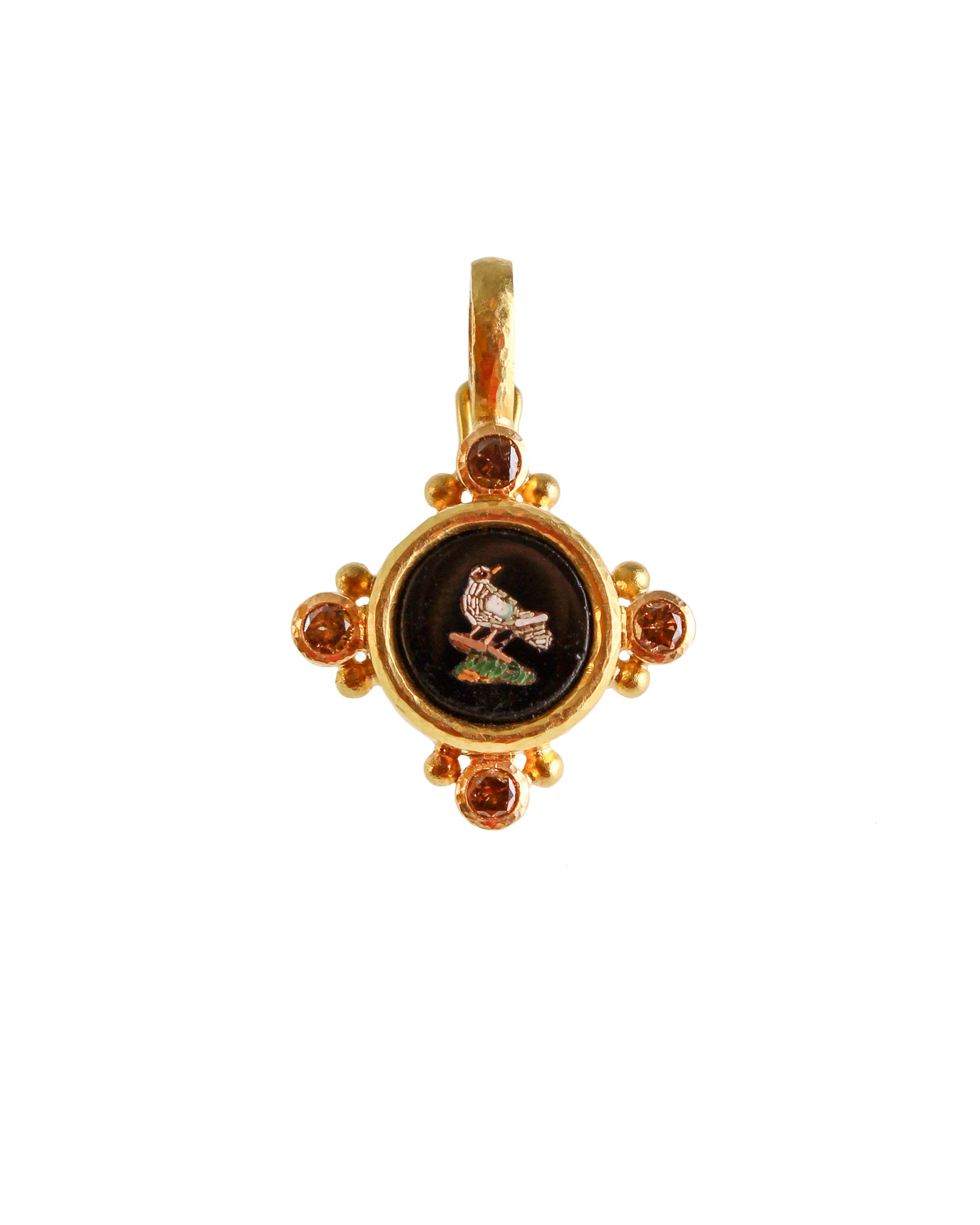 Antique Micromosaic and Cognac Diamond Pendant