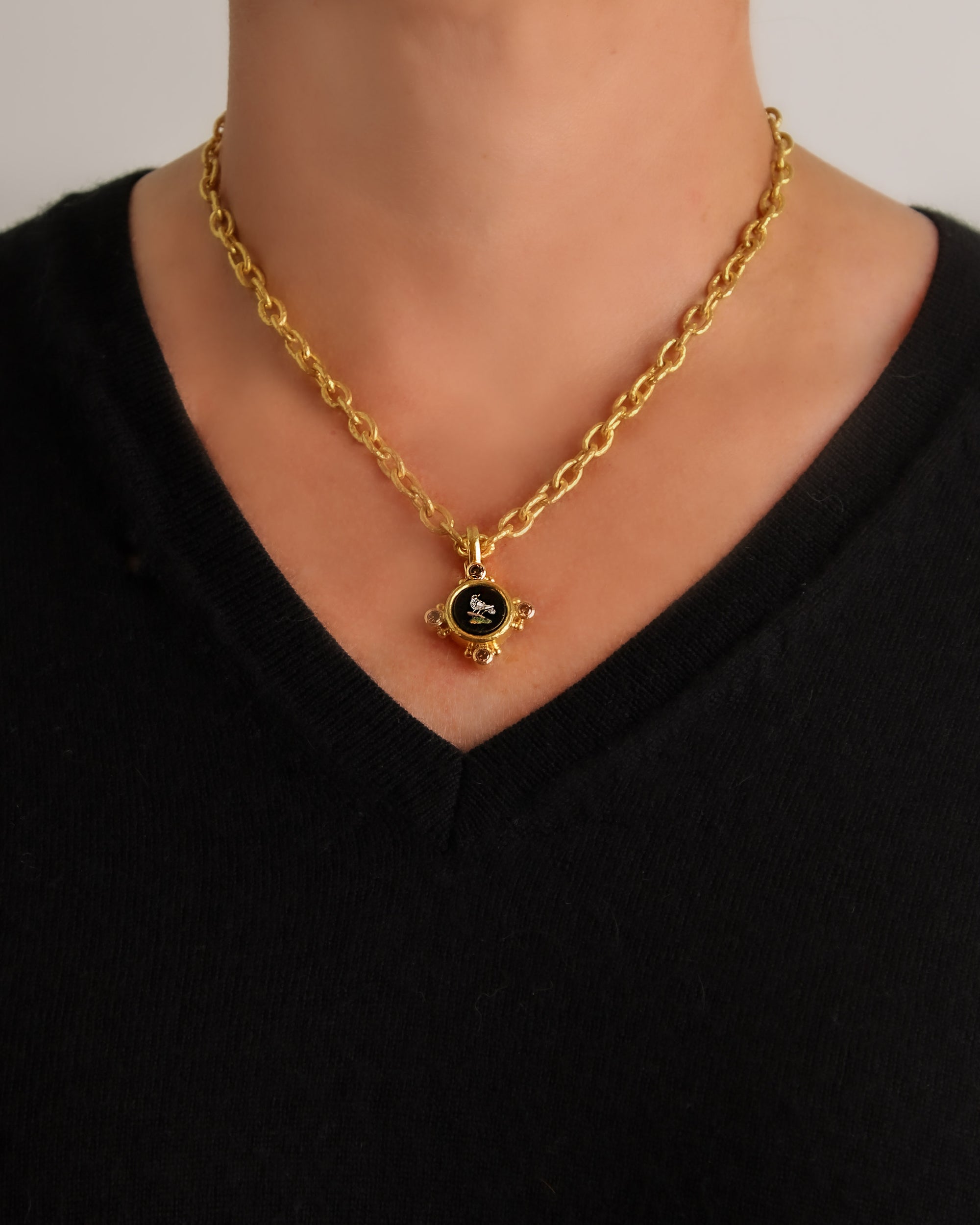 Antique Micromosaic and Cognac Diamond Pendant