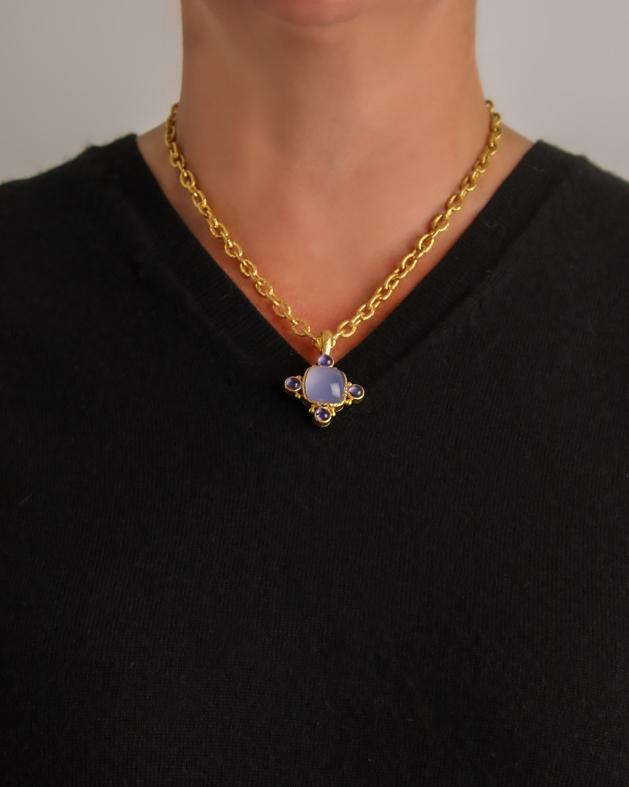 Blue Chalcedony and Iolite Pendant