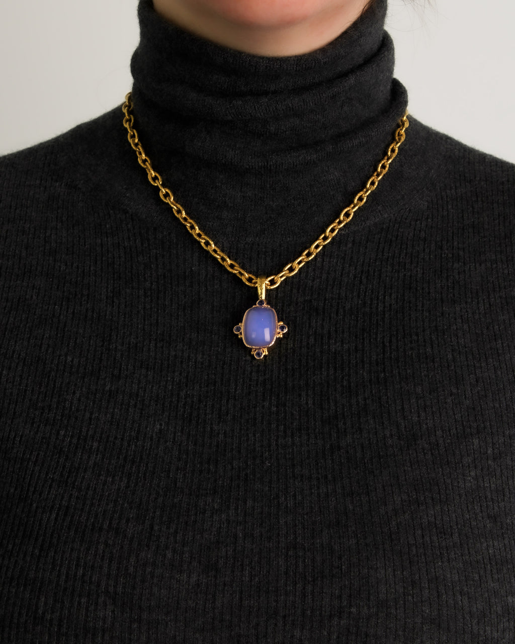 Blue Chalcedony and Blue Sapphire Pendant