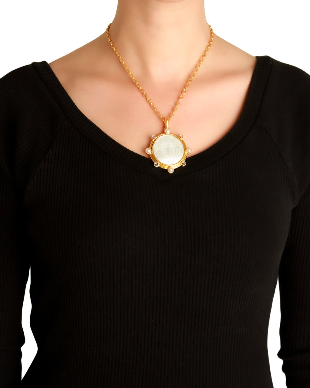 Gambling Counter, Moonstone and Pearl Pendant