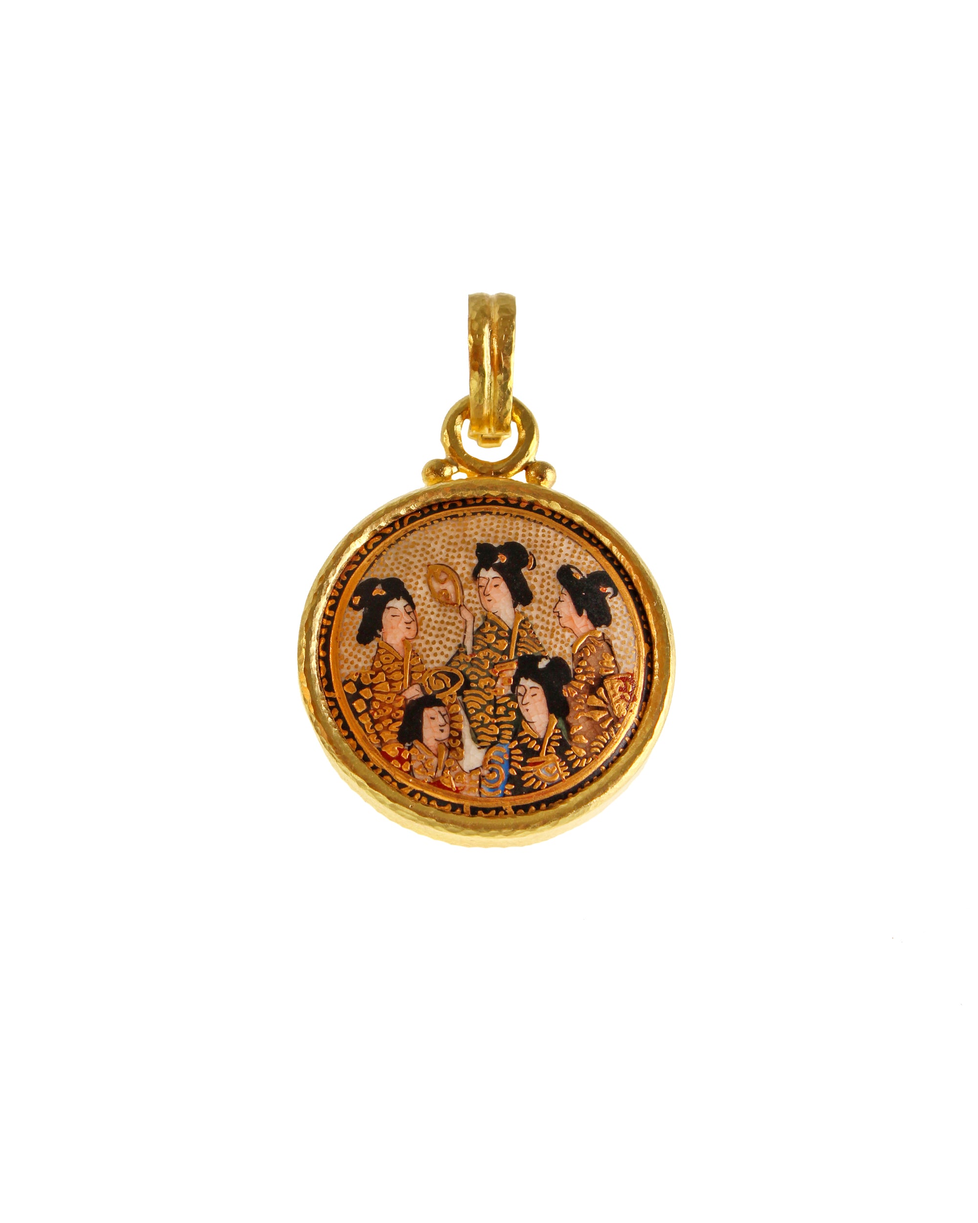 Antique Satsuma Porcelain 'Five Geishas' Pendant