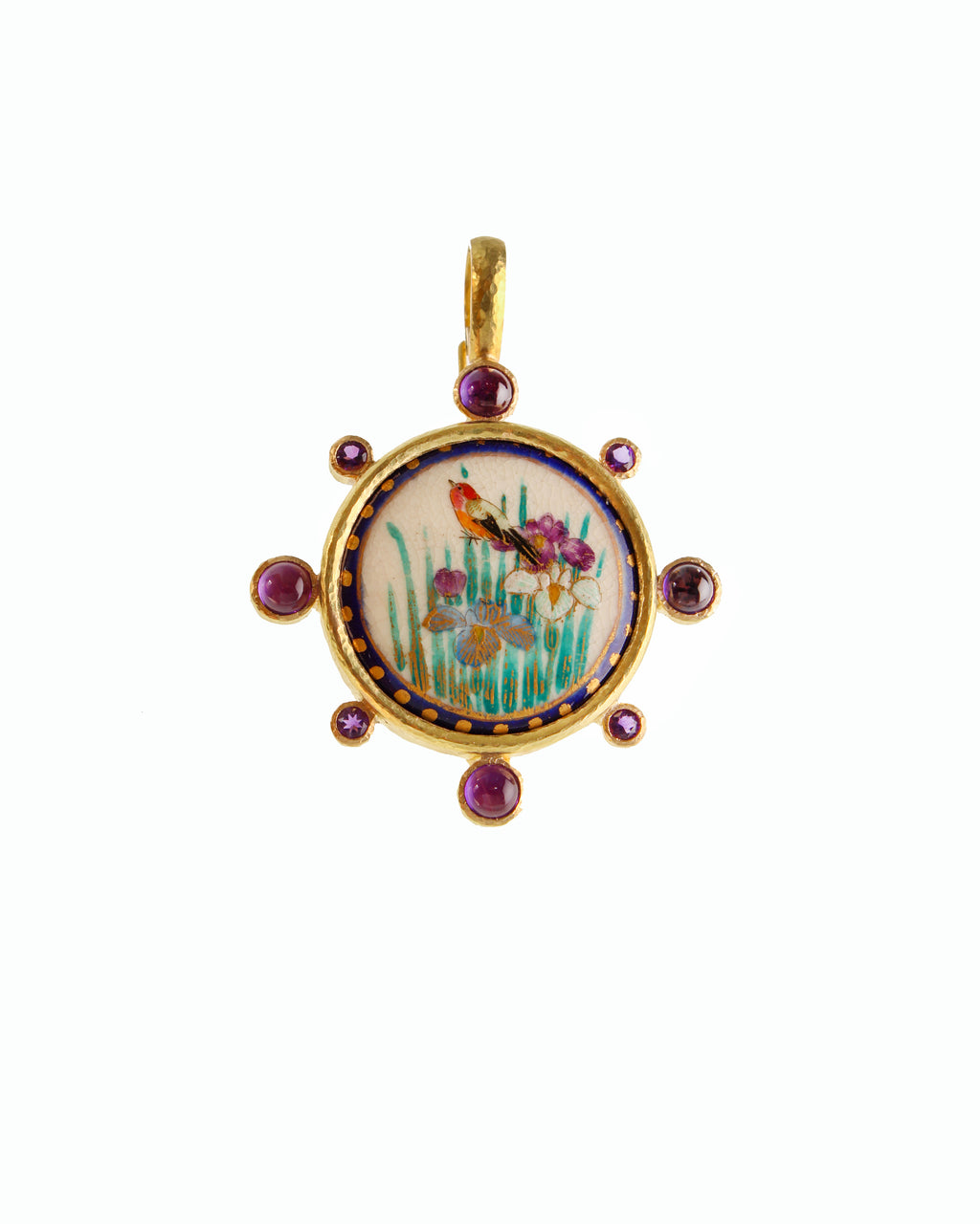 Antique Satsuma 'Irises with Bird' Pendant