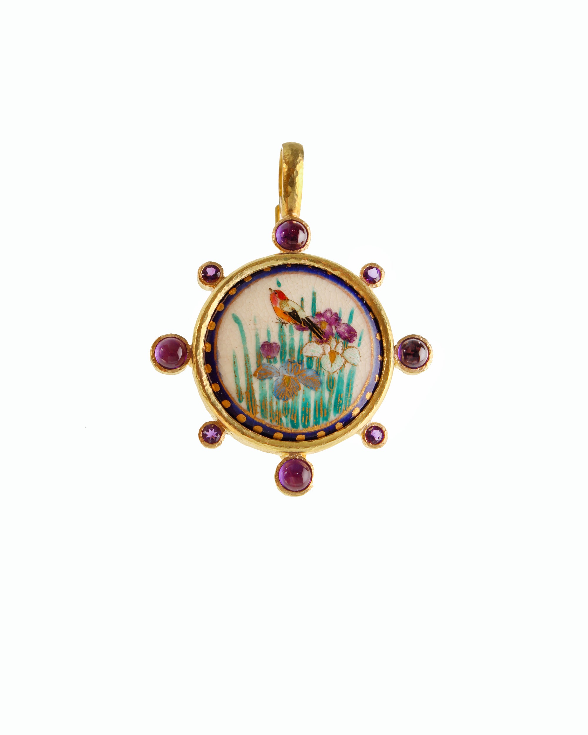 Antique Satsuma 'Irises with Bird' Pendant