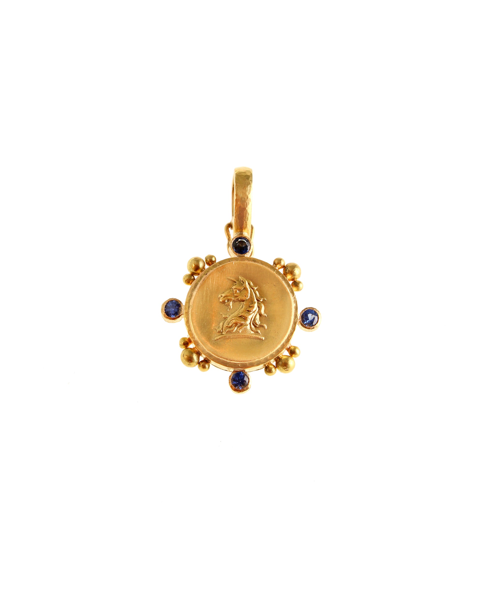 Gold 'Unicorn' with Blue Sapphires Pendant