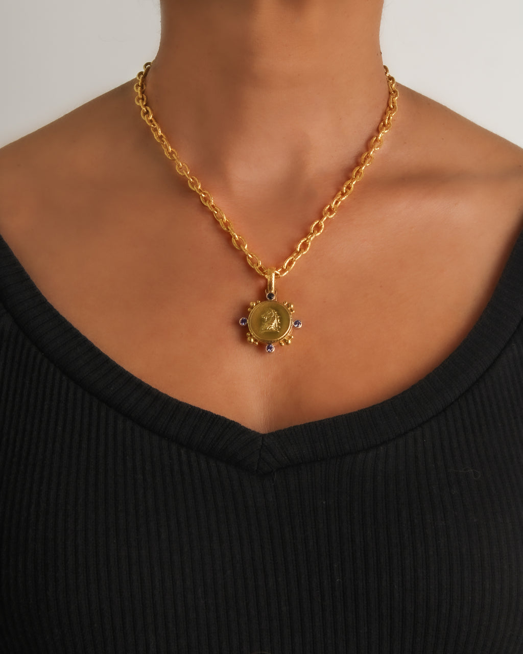 Gold 'Unicorn' with Blue Sapphires Pendant