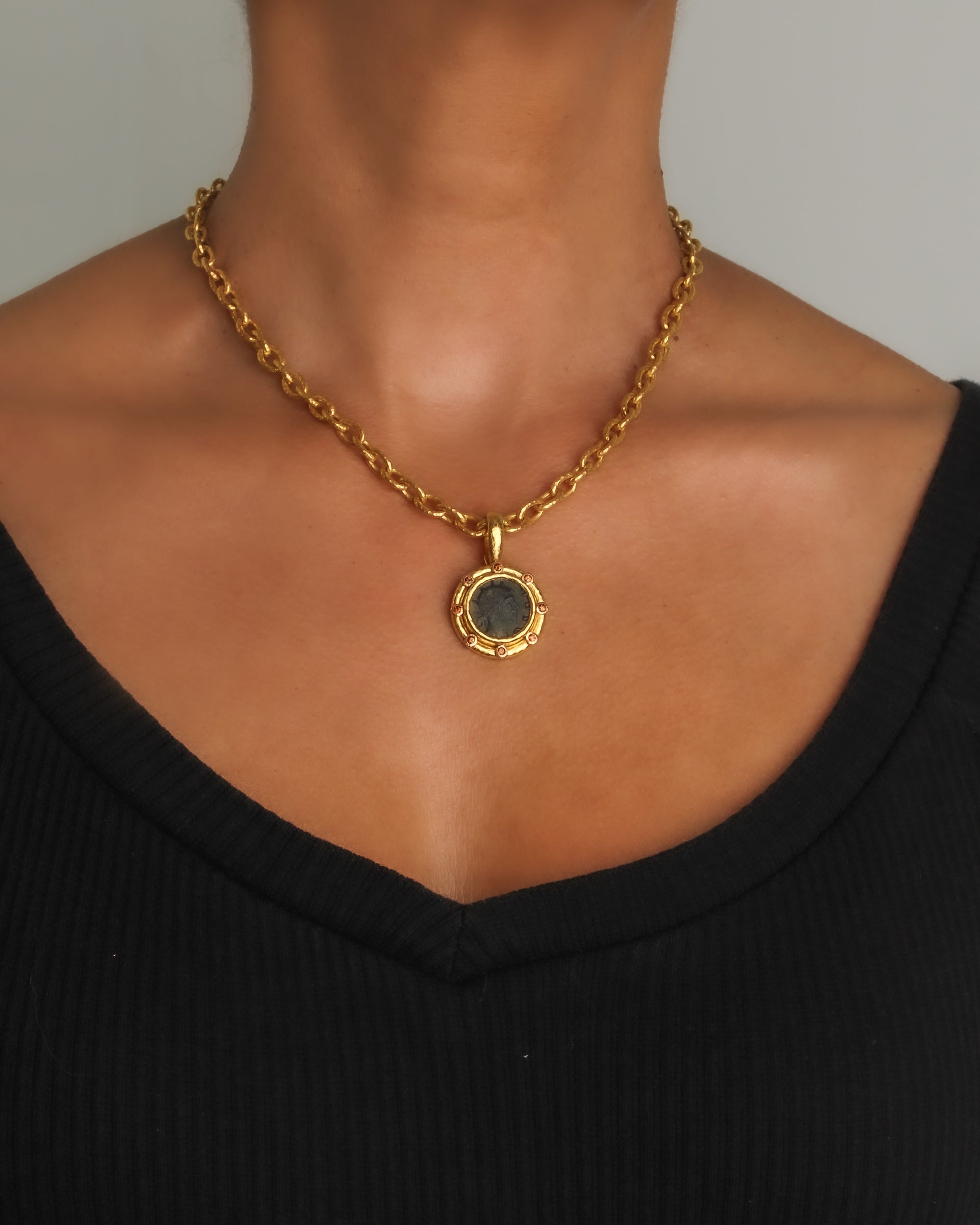 Ancient Roman Coin with Brown Zircon Pendant