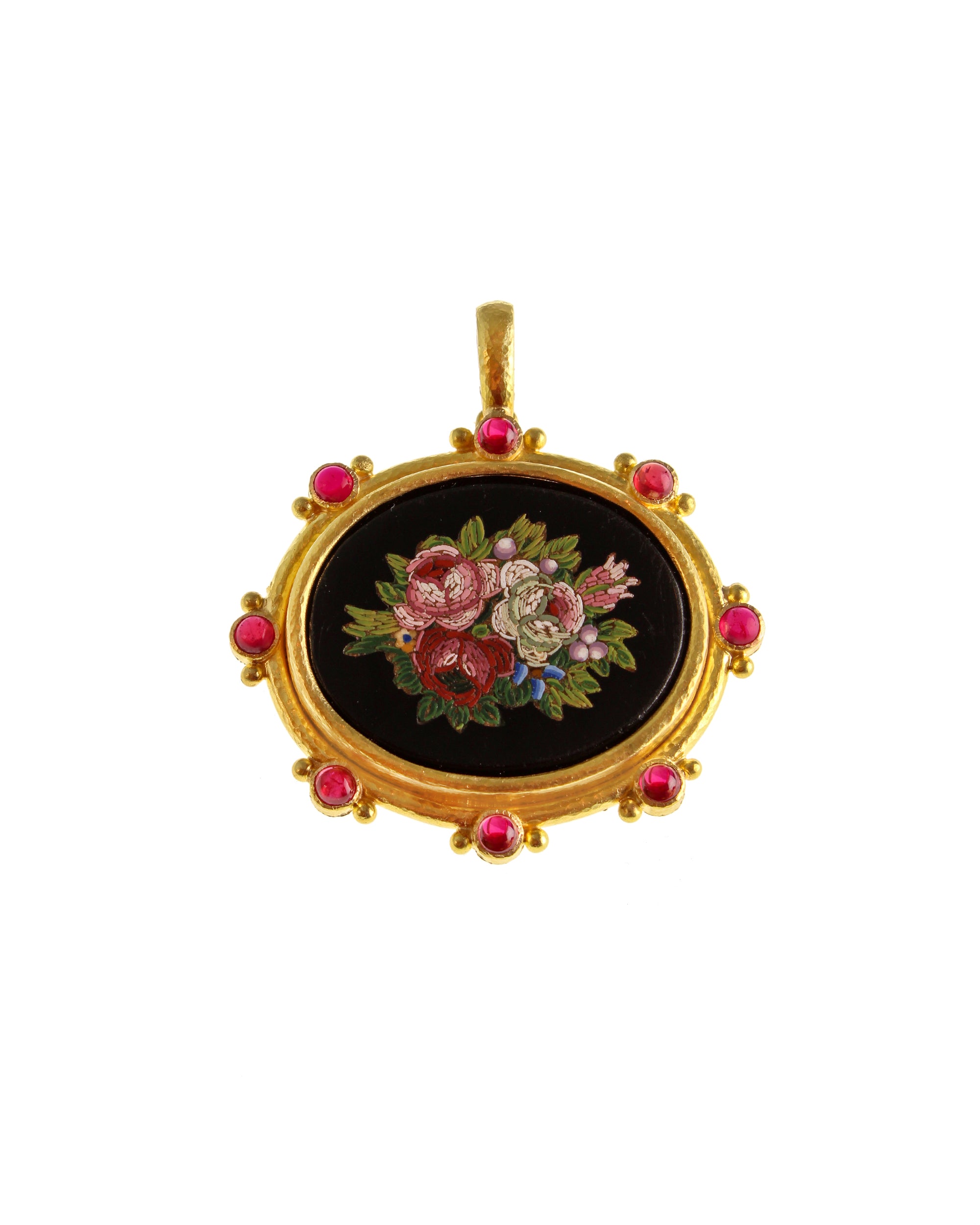 Antique Micromosaic 'Floral' with Rubies Pendant