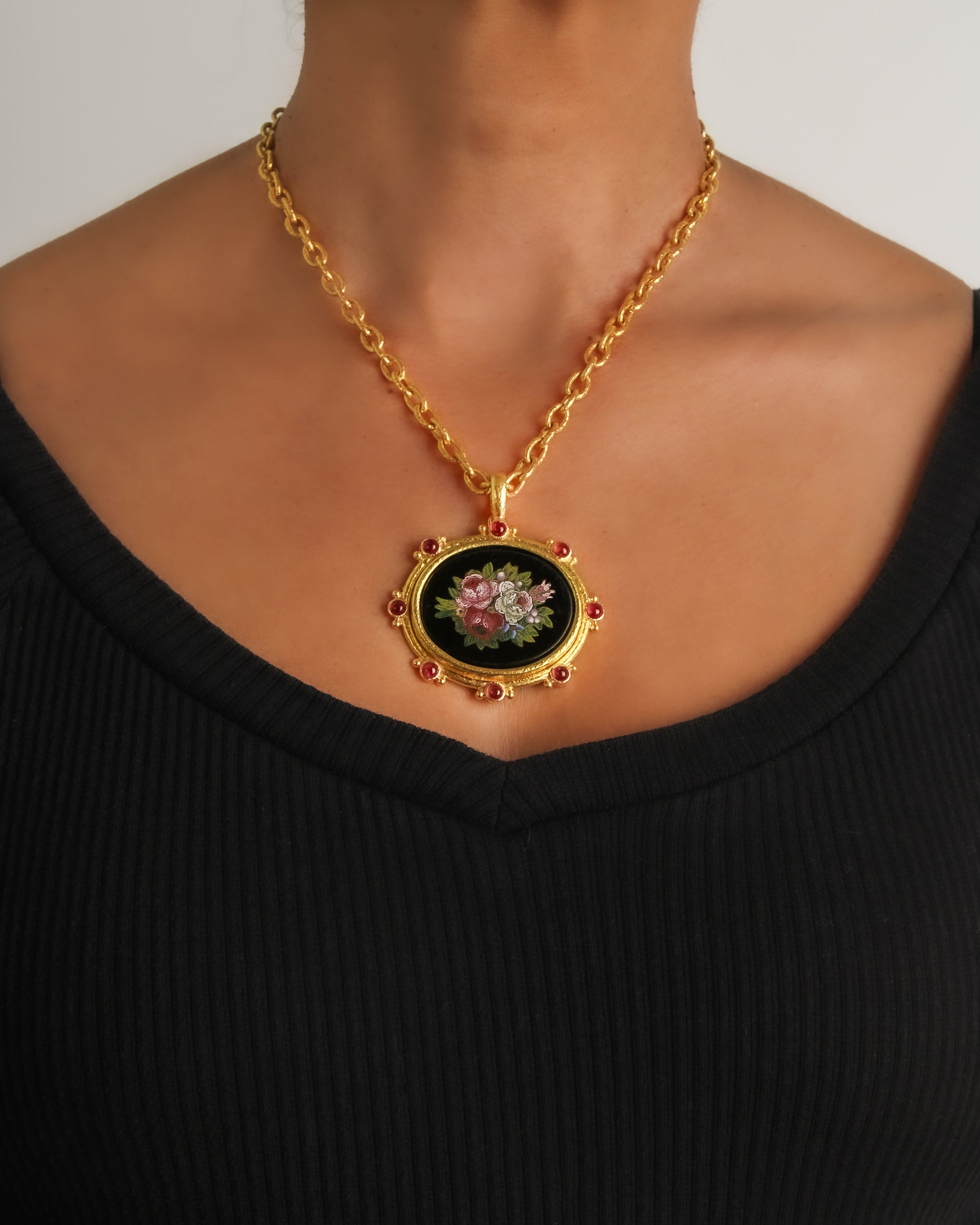 Antique Micromosaic 'Floral' with Rubies Pendant