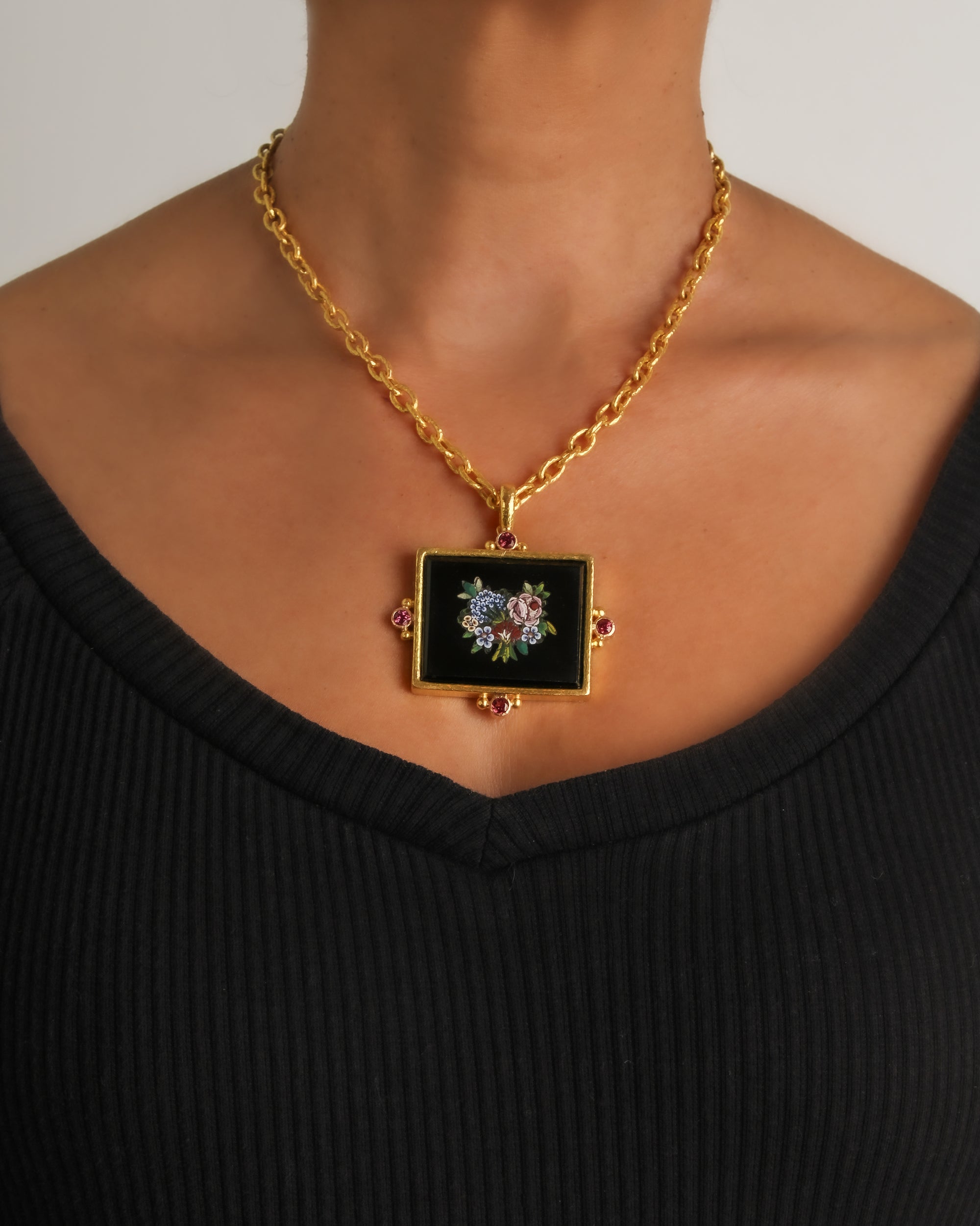 Antique 'Floral'  with Rhodolite Micromosaic