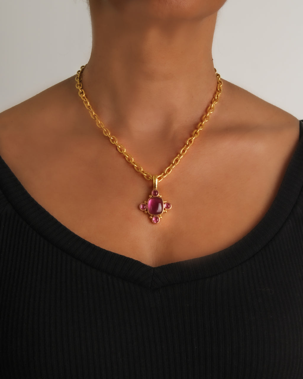 Cabochon Pink Tourmaline Pendant