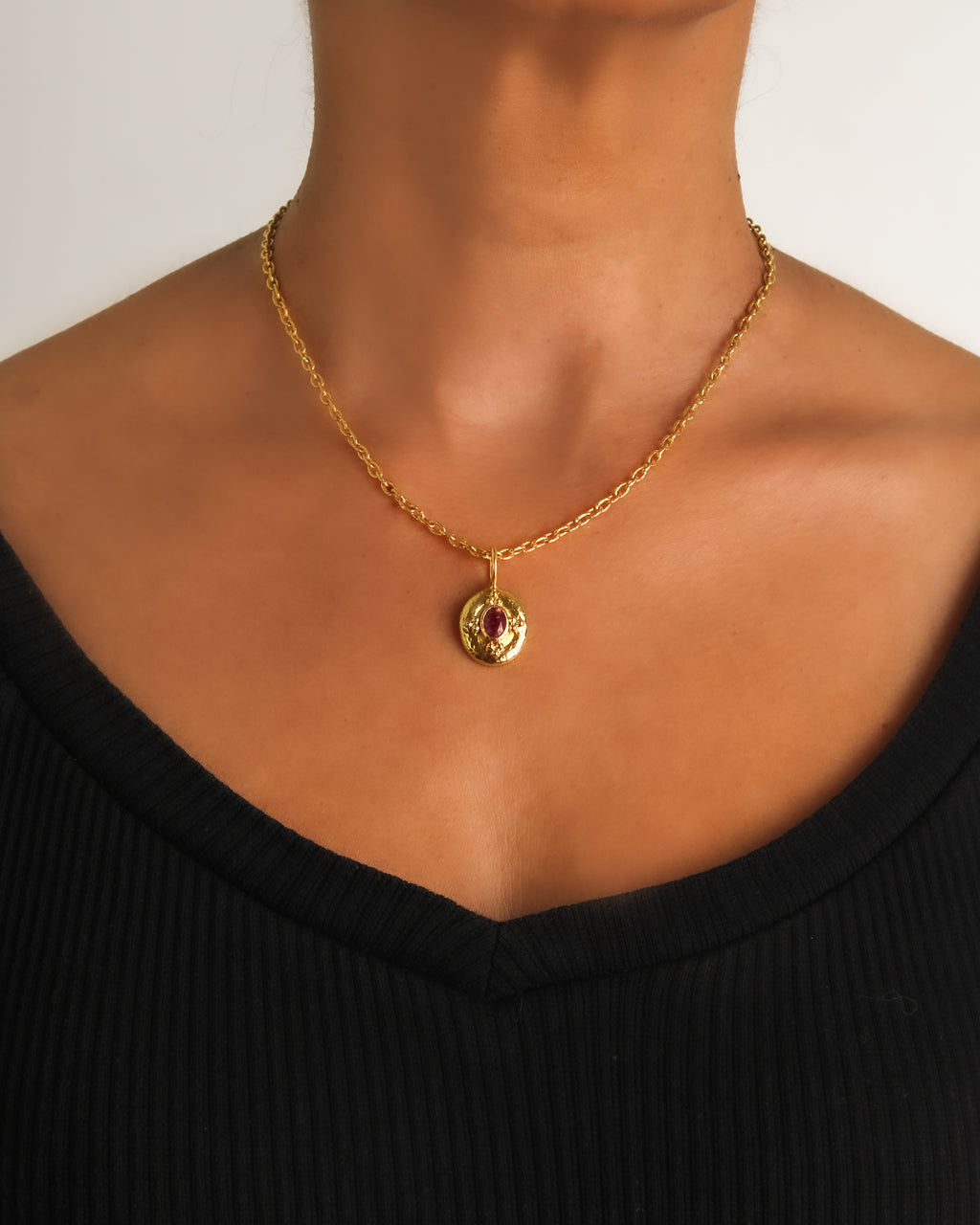 Pink Tourmaline with Gold Triads Pendant