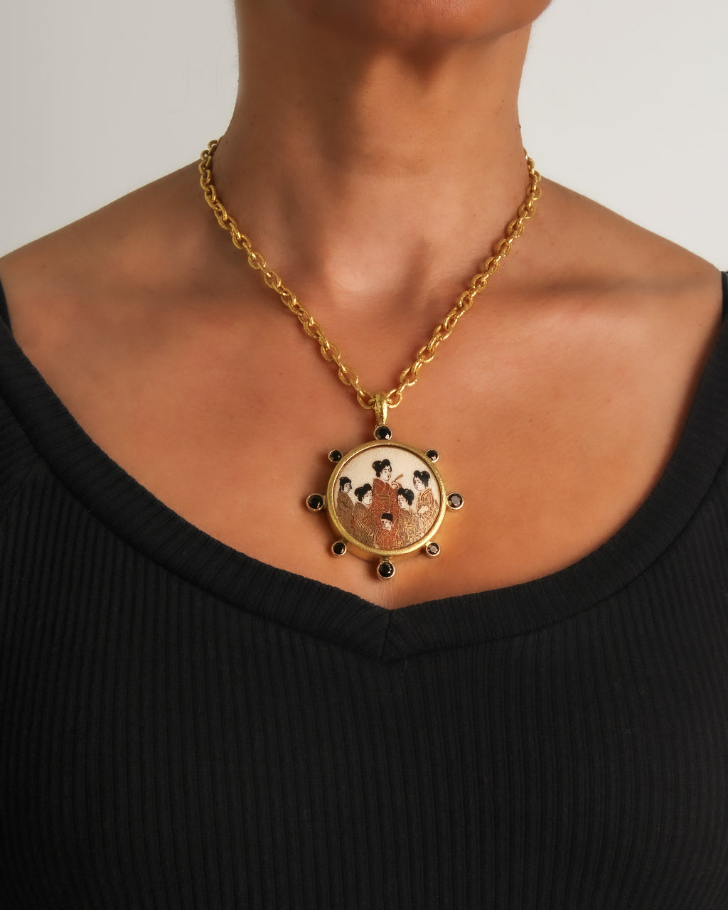 Antique Satsuma 'Five Geishas with Child'  Pendant