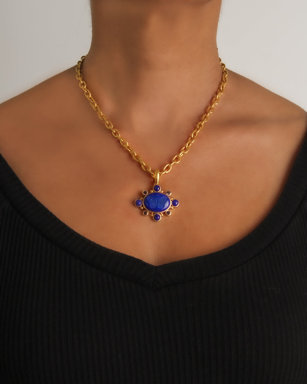 Lapis 'Moth' with Iolite Pendant