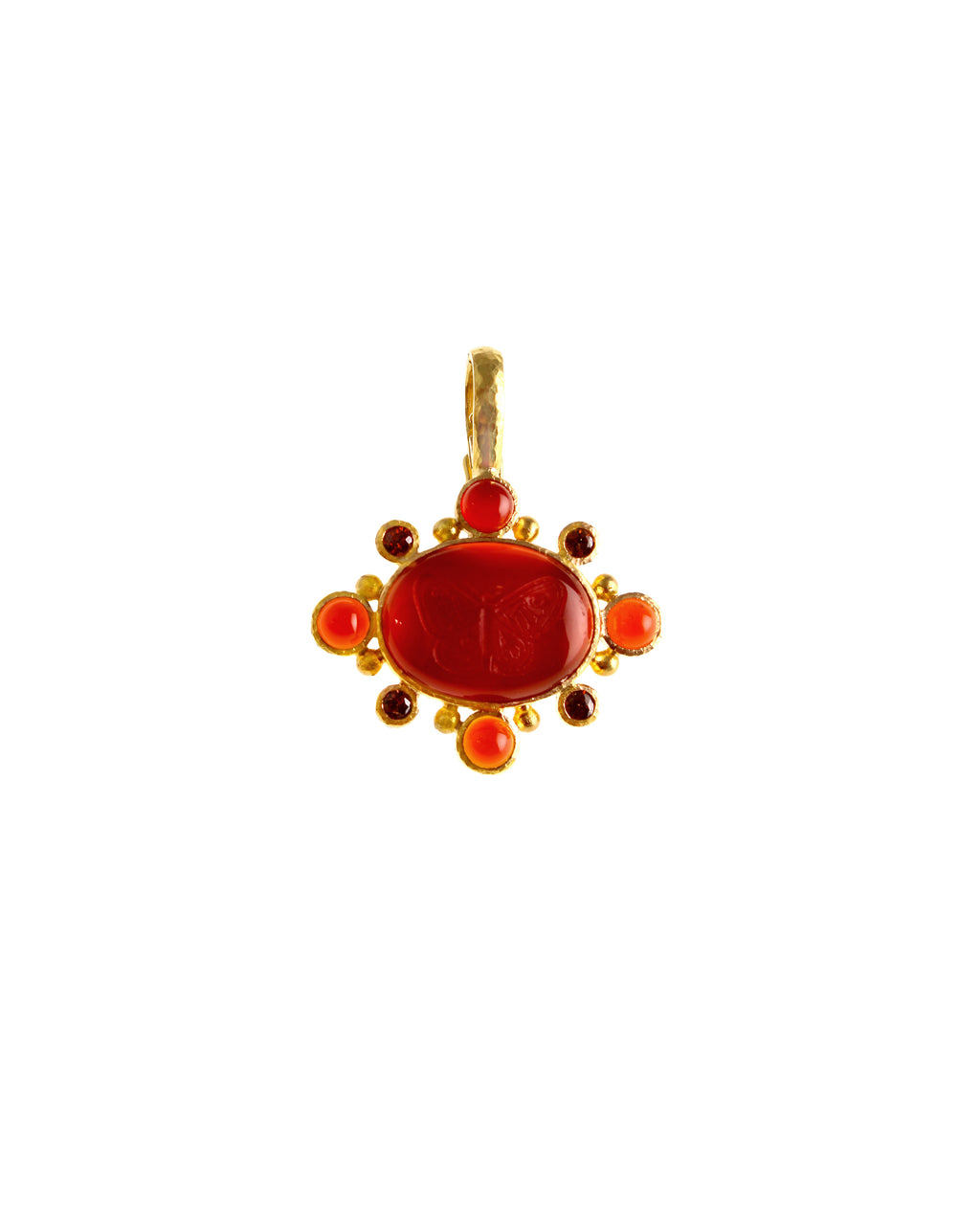 Carnelian 'Moth' with Brown Zircon Pendant