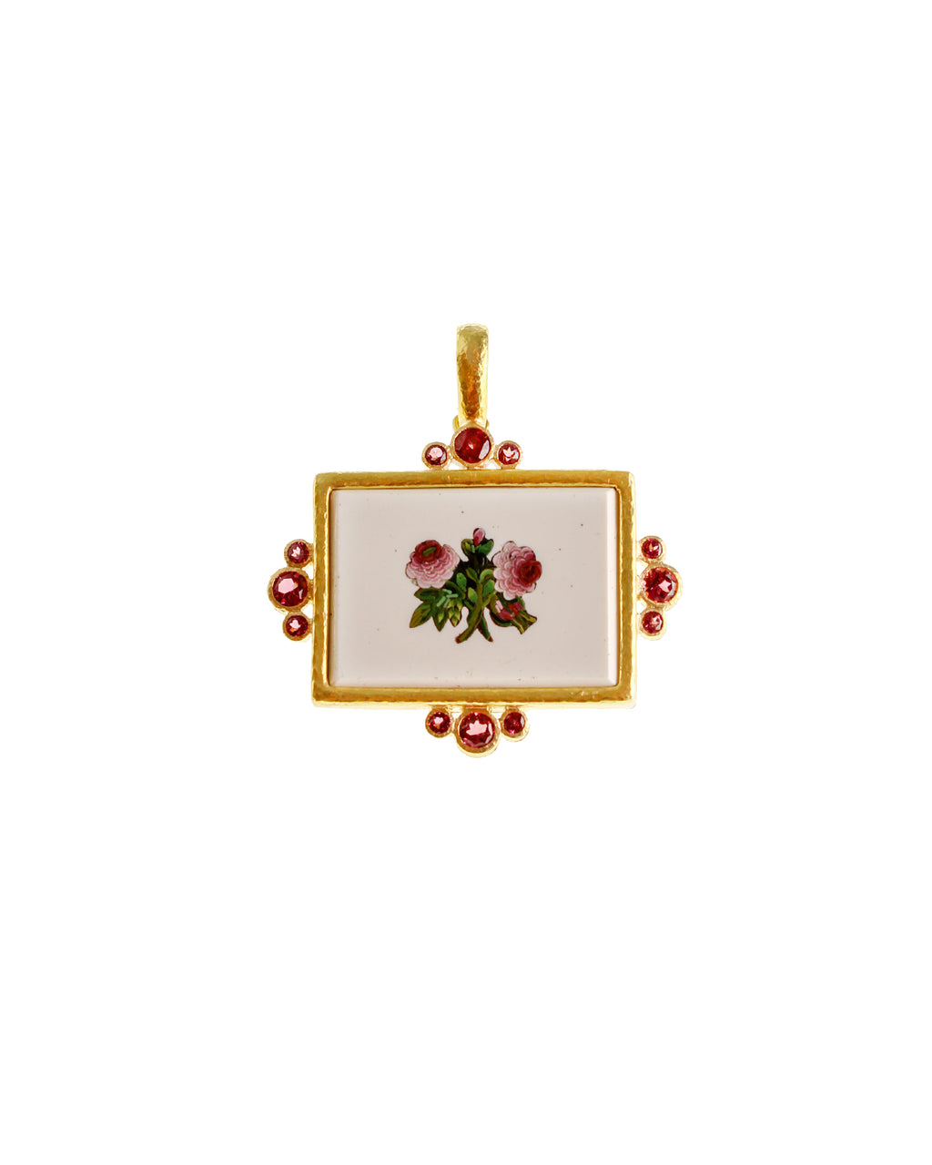 Antique 'Pink Flowers' with Rhodolite Micromosaic