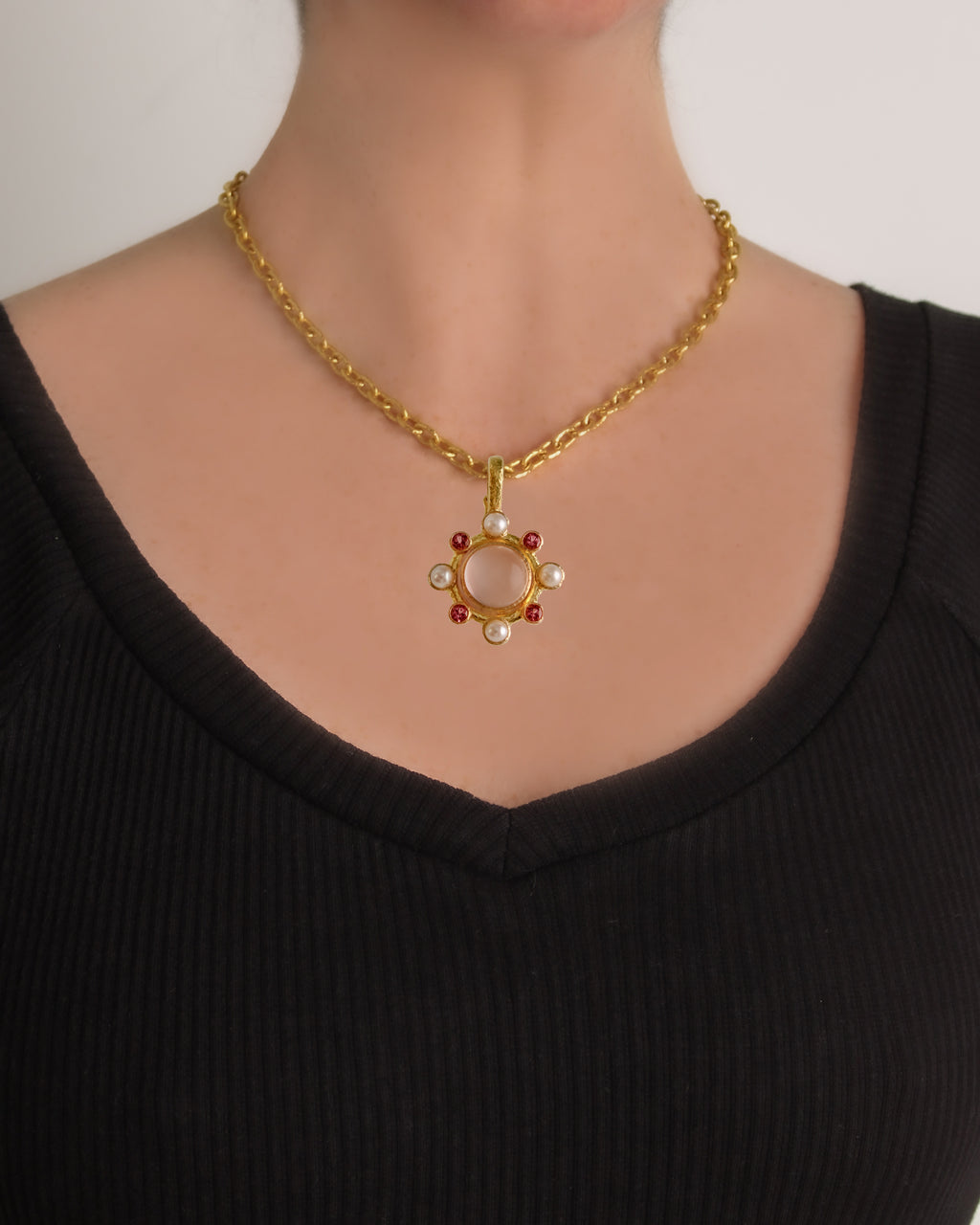 Rose Quartz, Pink Tourmaline and Pearl Pendant
