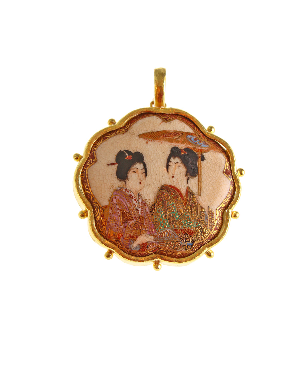 'Two Geishas with Umbrella' Satsuma Pendant