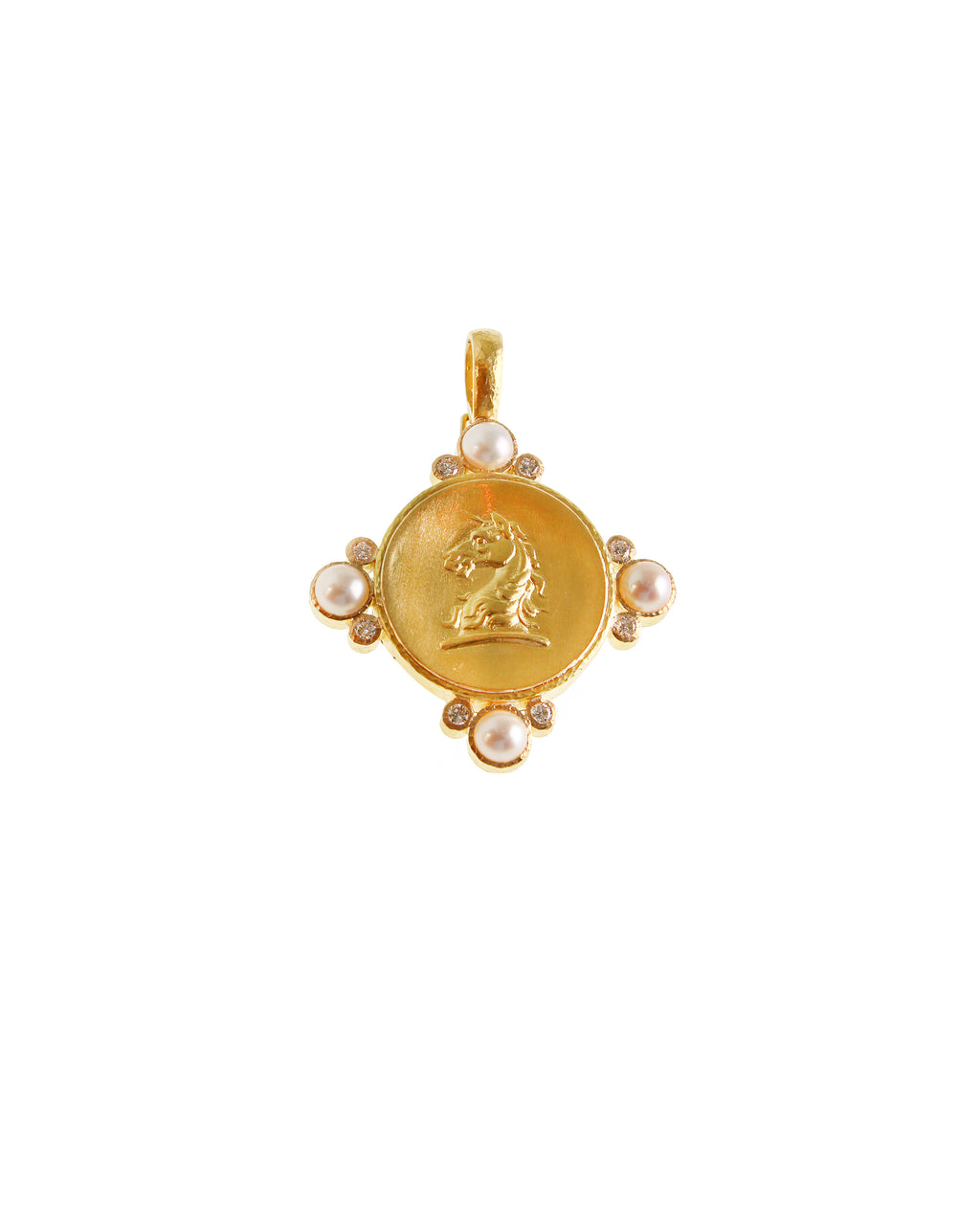 Gold 'Unicorn' with Pearl and Diamond Pendant