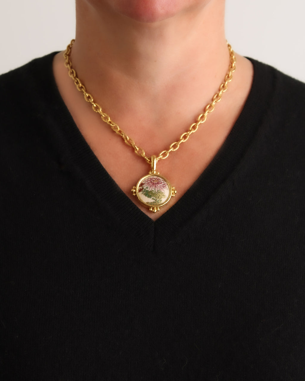 Antique Satsuma Porcelain Button Pendant