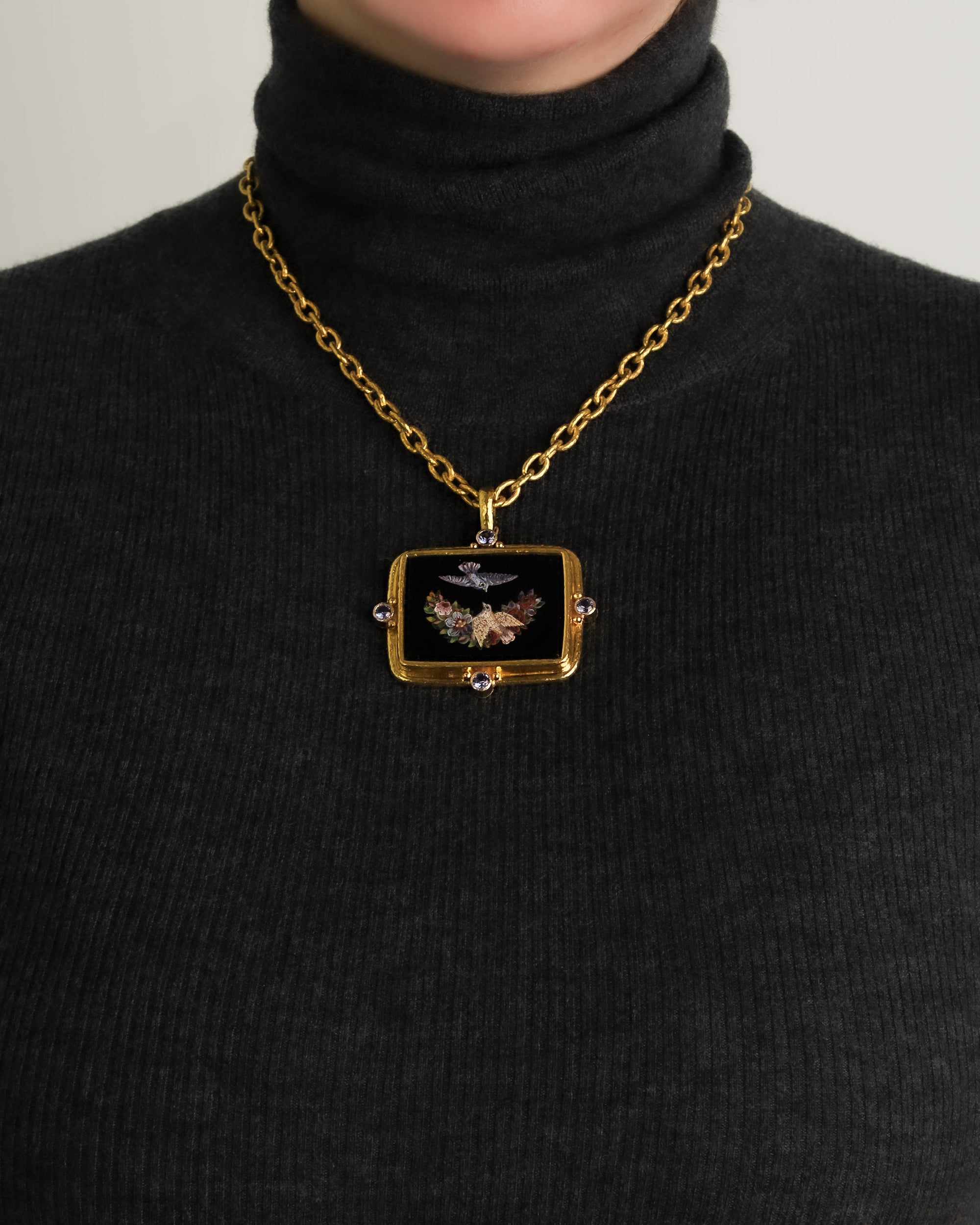 Antique 'Swallow and Dove' Micromosaic Pendant