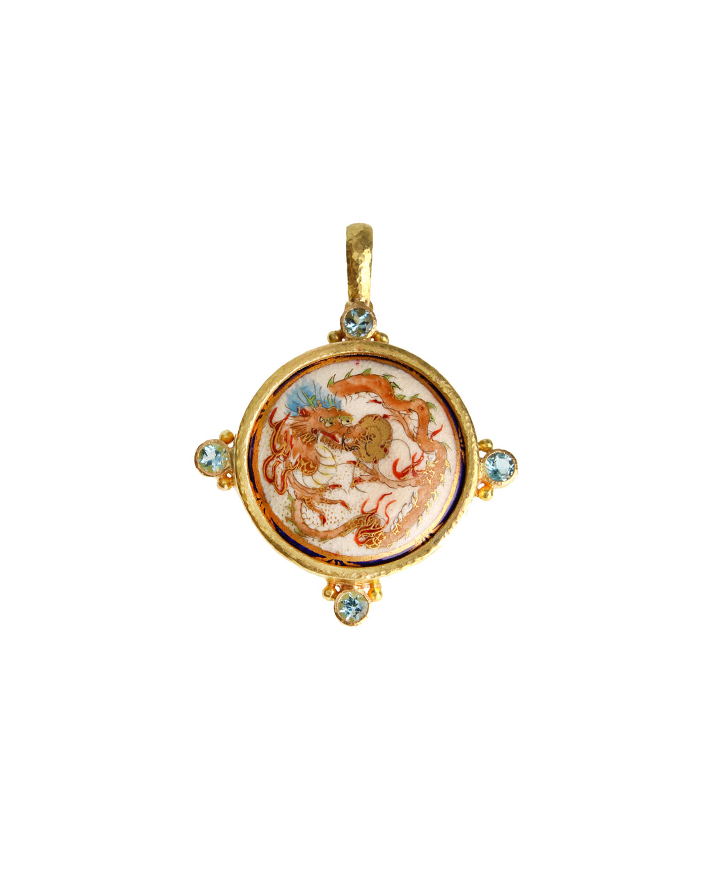 Antique Satsuma 'Dragon' Pendant with Aquamarine