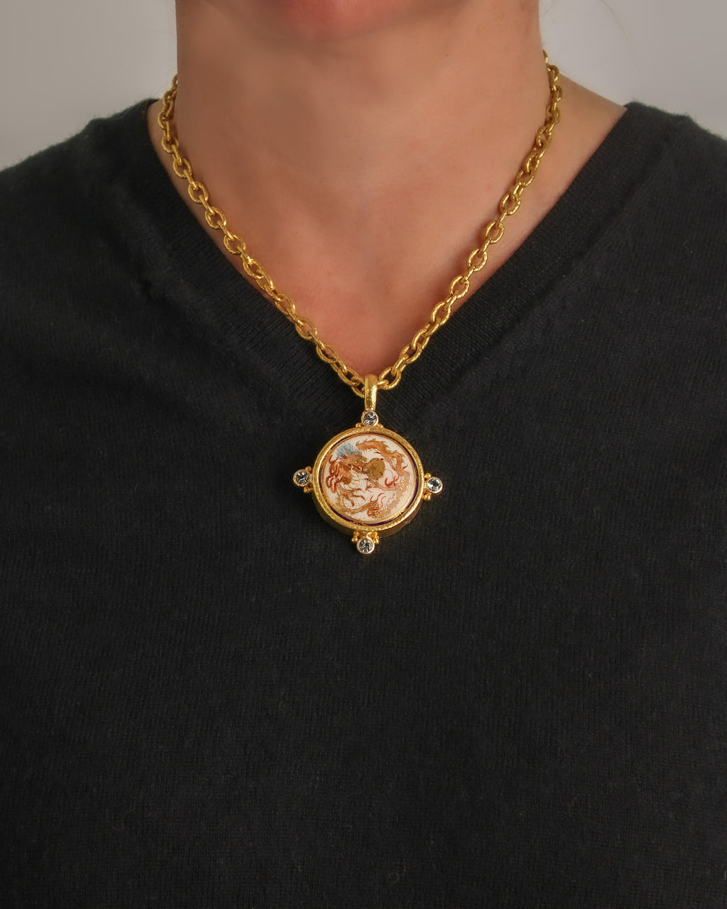 Antique Satsuma 'Dragon' Pendant with Aquamarine