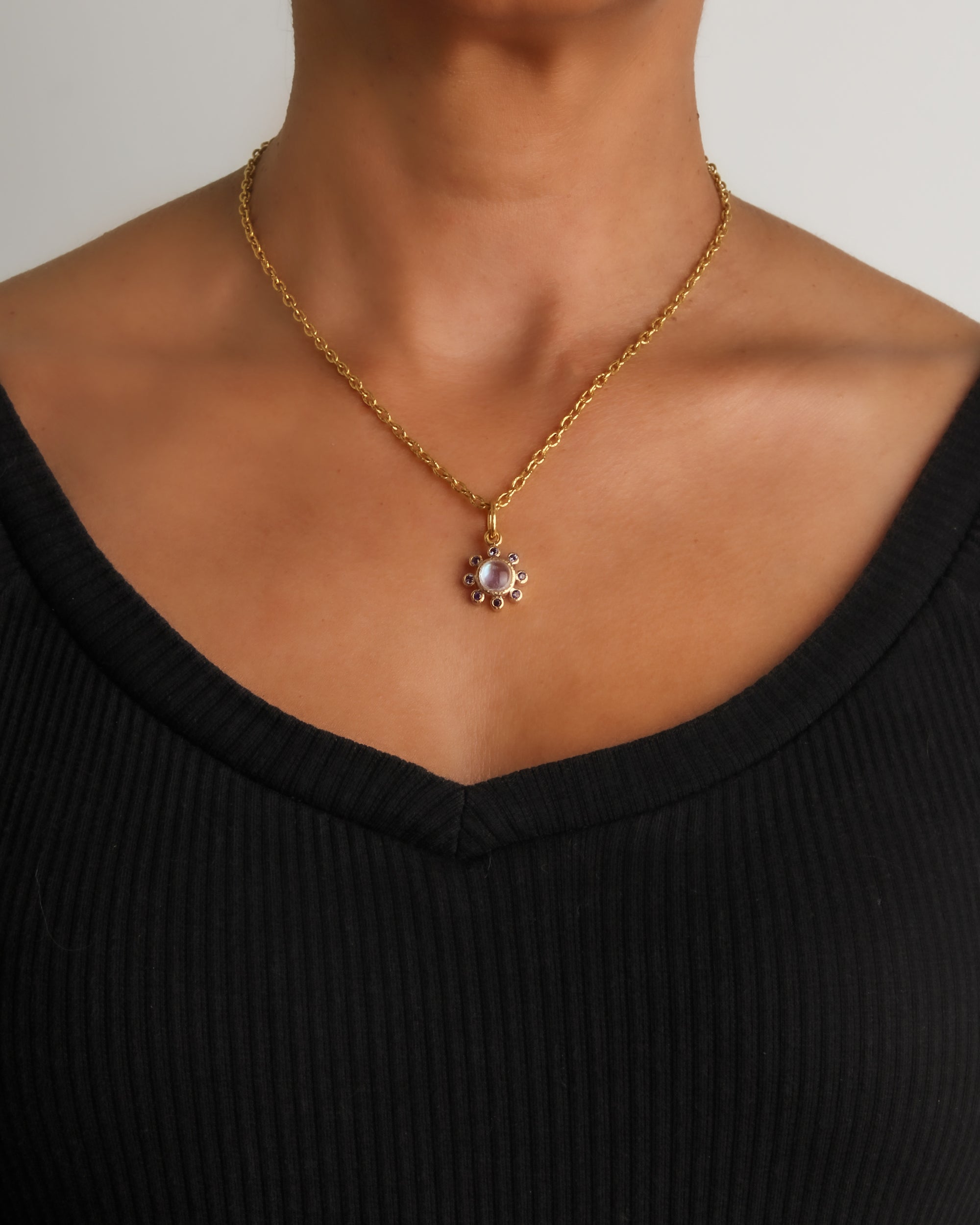 Moonstone and Blue Sapphire Jump Ring Pendant