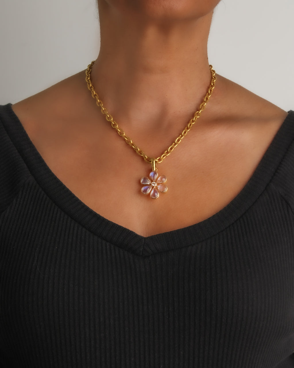 Moonstone and Diamond 'Flower' Pendant
