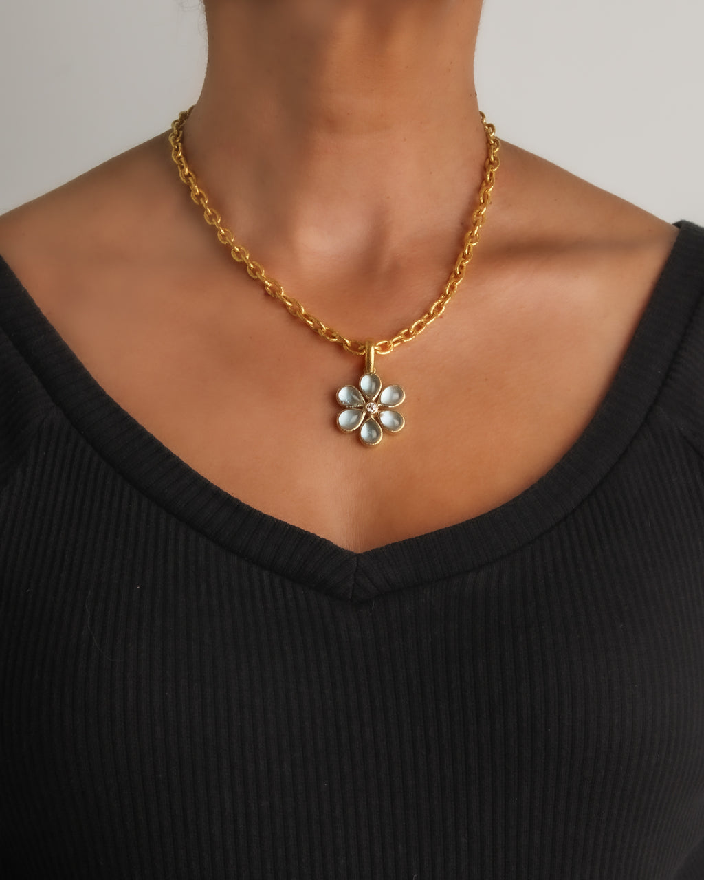 Aquamarine and Diamond 'Flower' Pendant