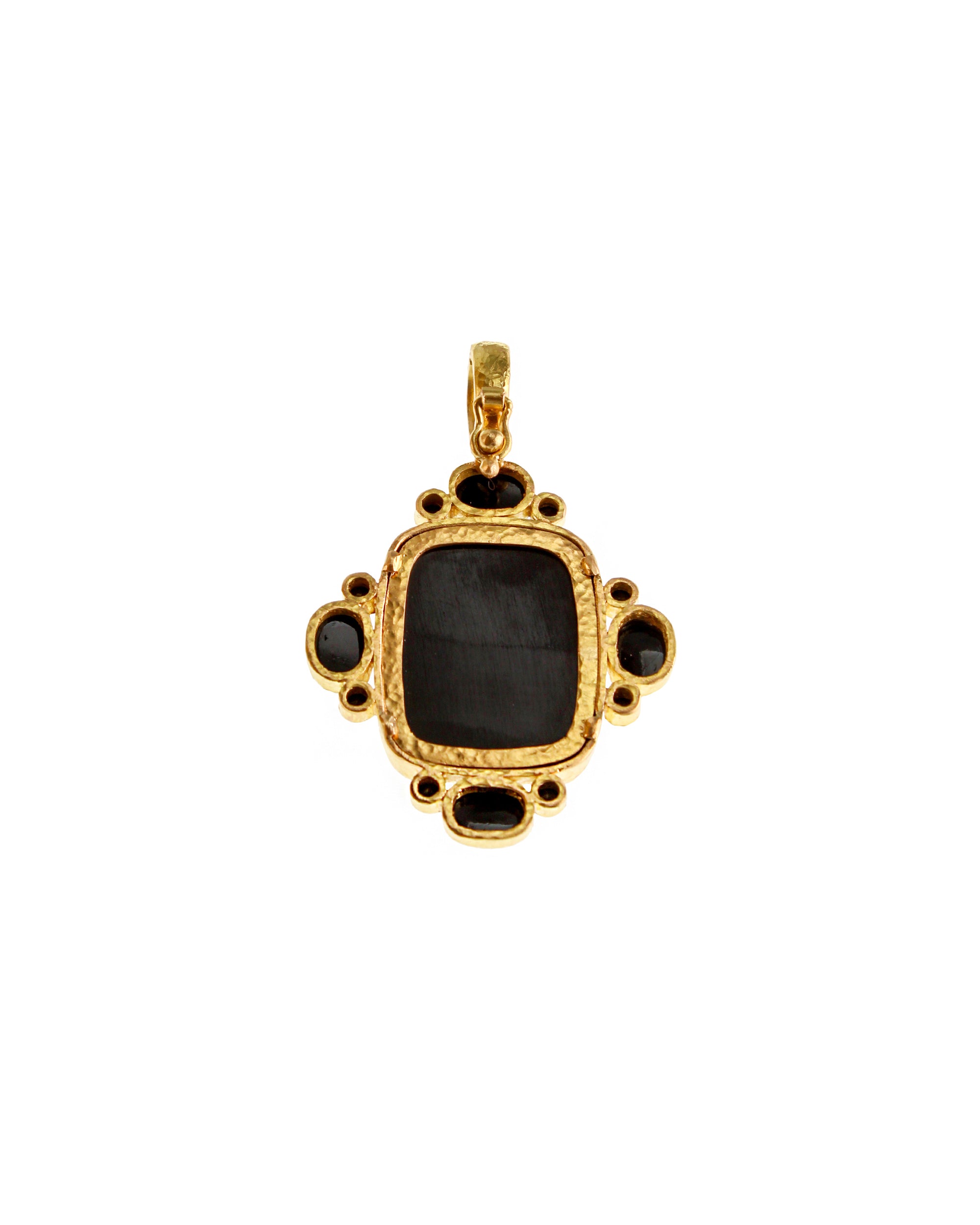 Onyx 'Elephant and Castle' Pendant with Spinel