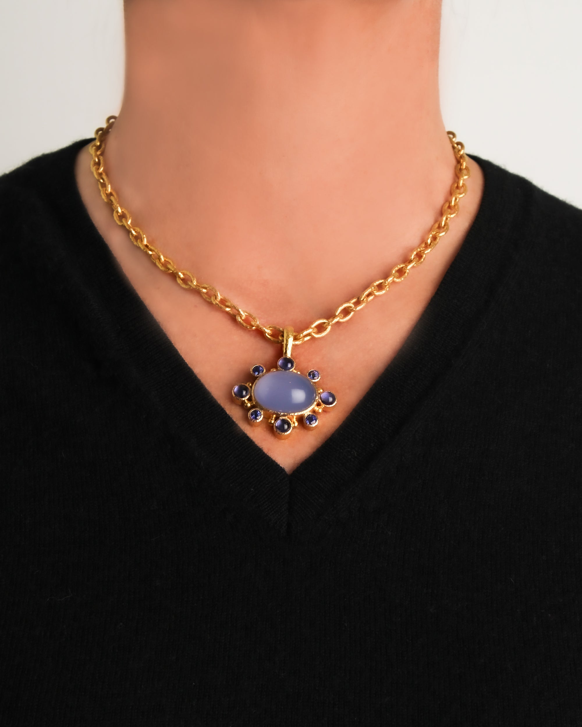 Blue Chalcedony and Blue Sapphire Pendant