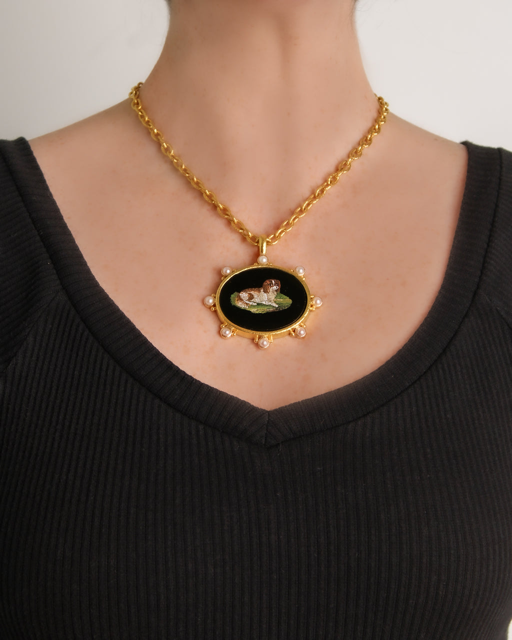 Antique Micromosaic Pendant with Pearls